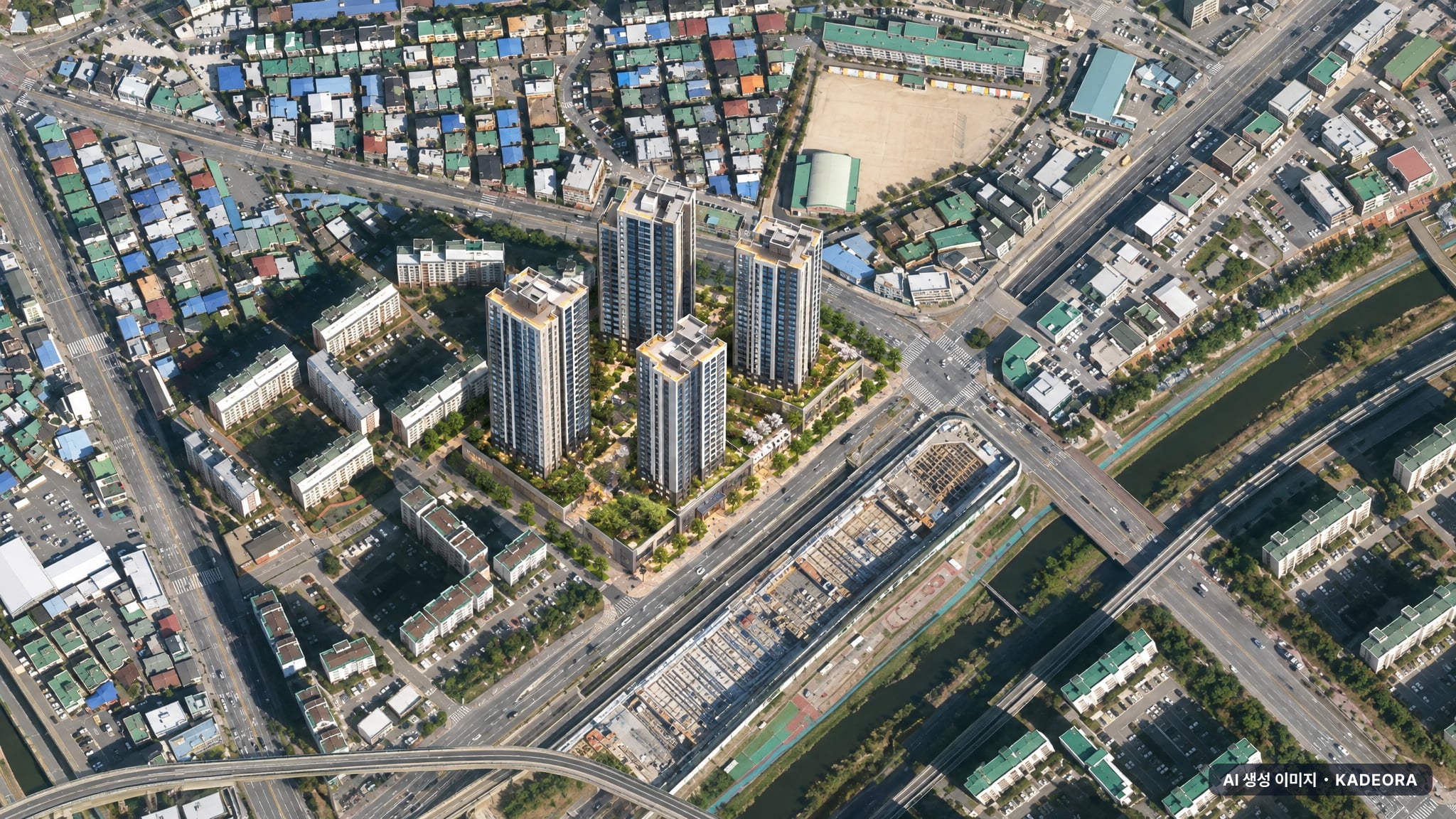 의정부 푸르지오 클라시엘 단지 전경 AI 상상도(주간 항공) — 경기 의정부시 착공 656세대
