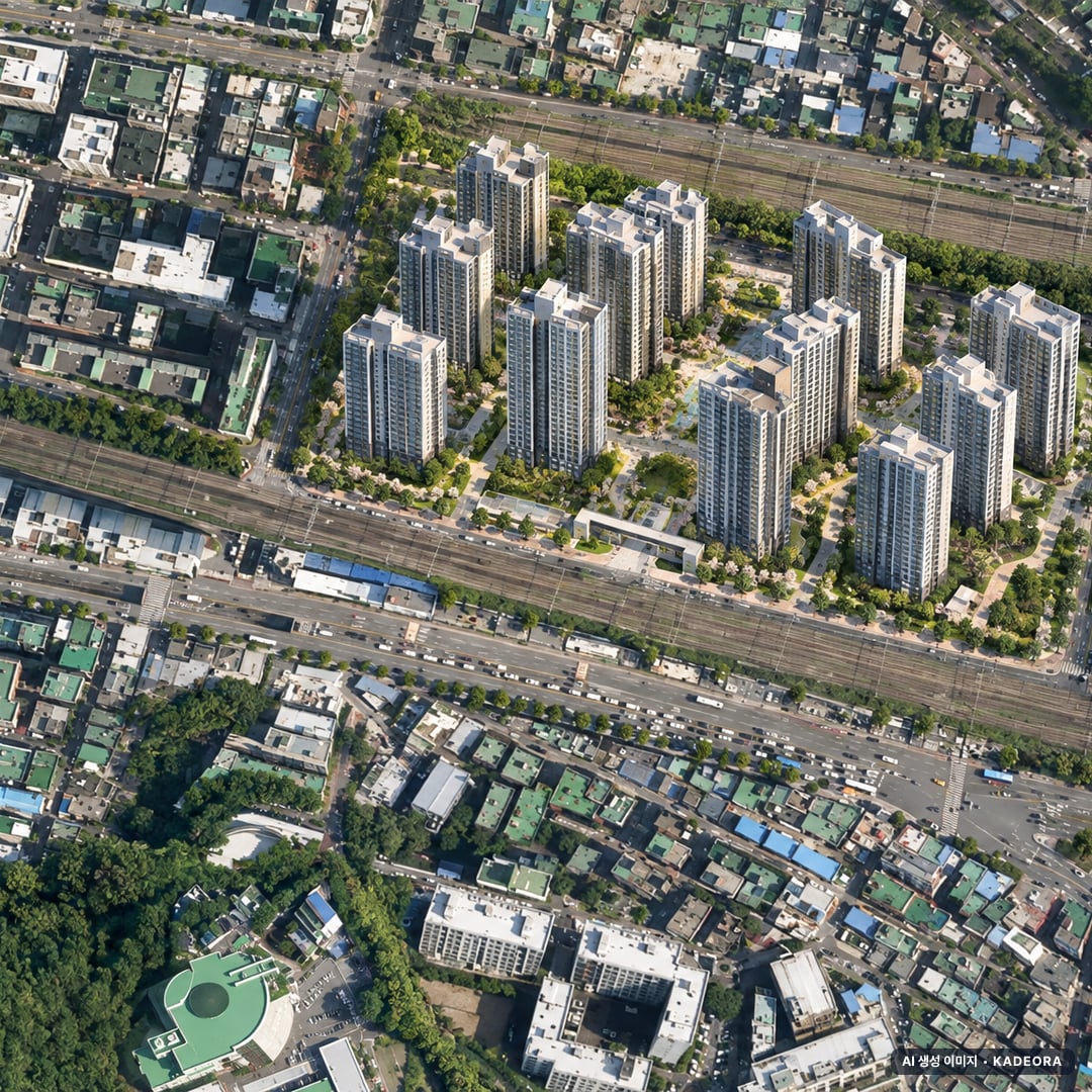 두산위브더제니스 부천 단지 전경 AI 상상도(주간 항공) — 경기 부천시 착공 1,158세대