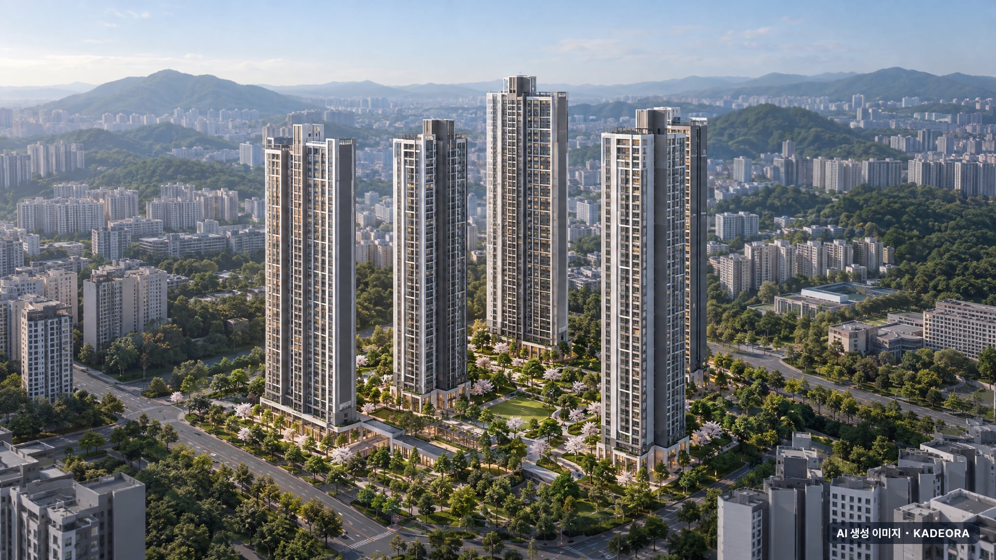 서면 어반센트 데시앙 4개동·최고 46층·총 762세대(이번 211세대 공급) 기준 AI 상상도(주간 항공) — 실제와 다를 수 있음