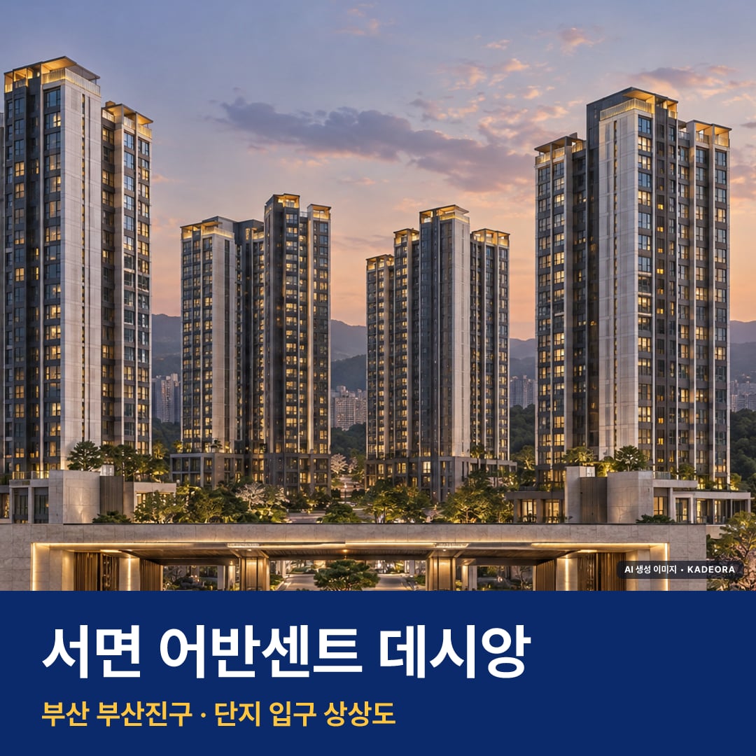 서면 어반센트 데시앙 재개발 서면 어반센트 데시앙 단지 전경 AI 상상도 — 부산진구 부암동 211세대 — AI 생성 상상도 · 실제와 다를 수 있음