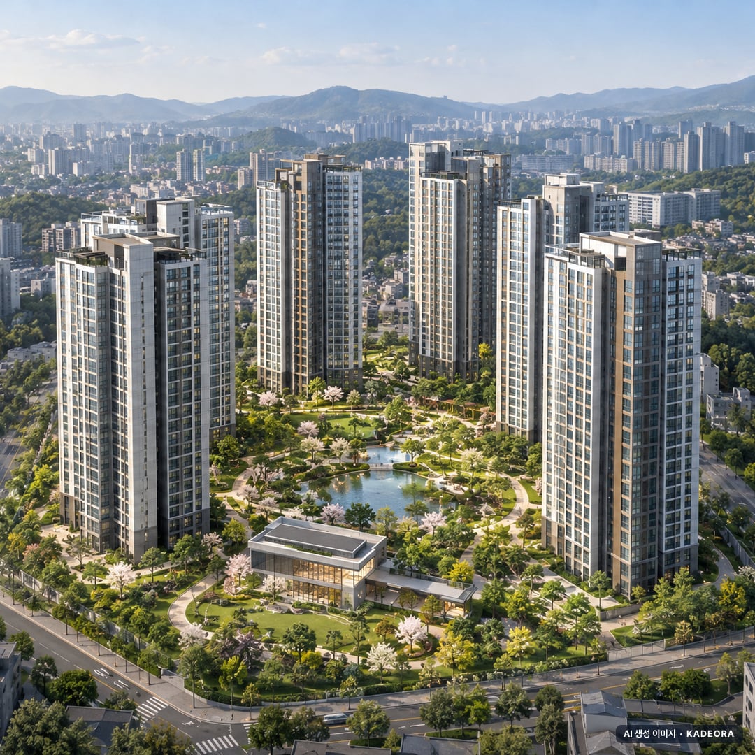 신월3구역 조감도 AI 상상도(주간 항공) — 경남 창원시 착공