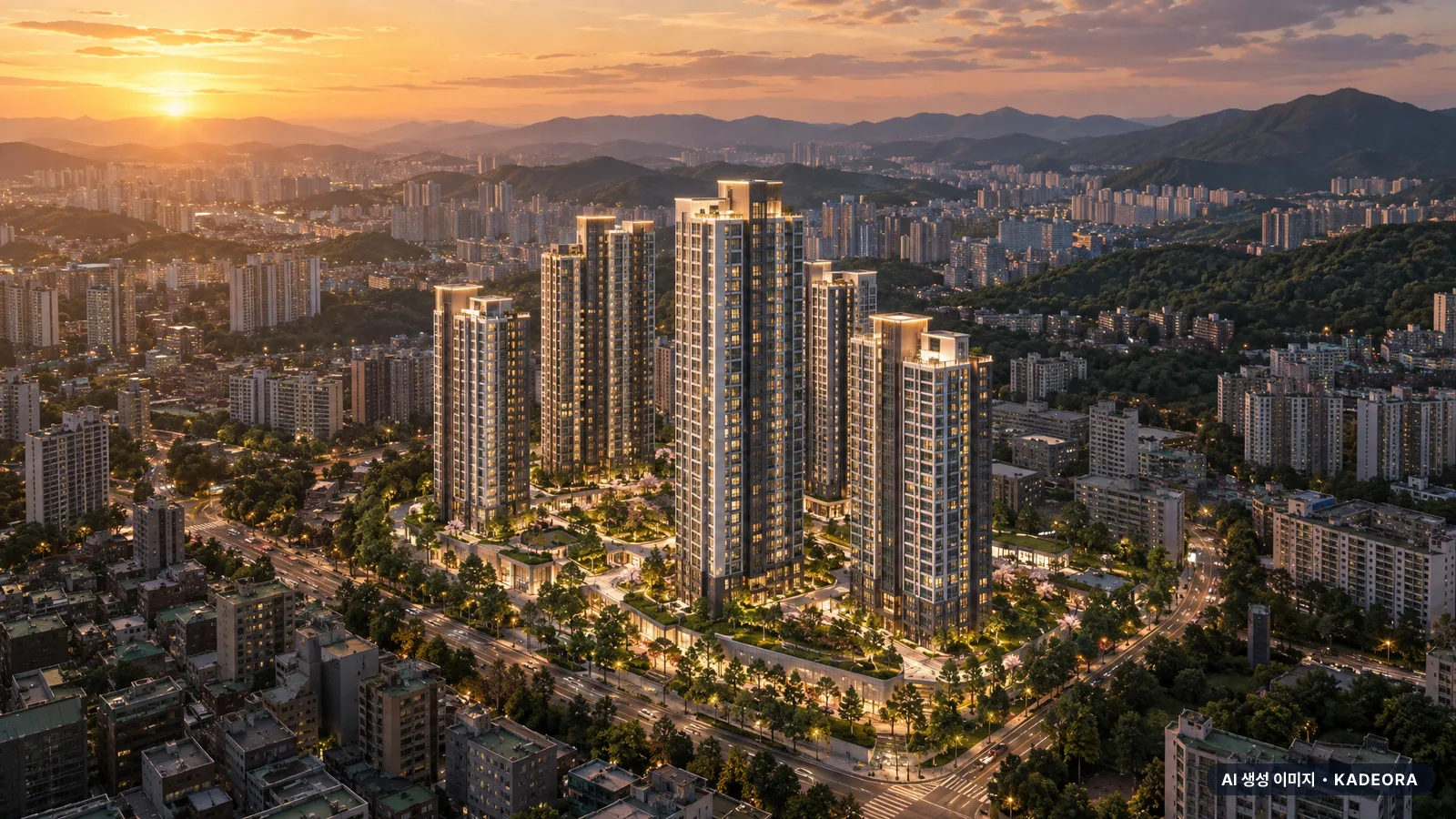 신월3 재건축 단지 전경 AI 상상도(저녁) — 창원시 아파트 분양