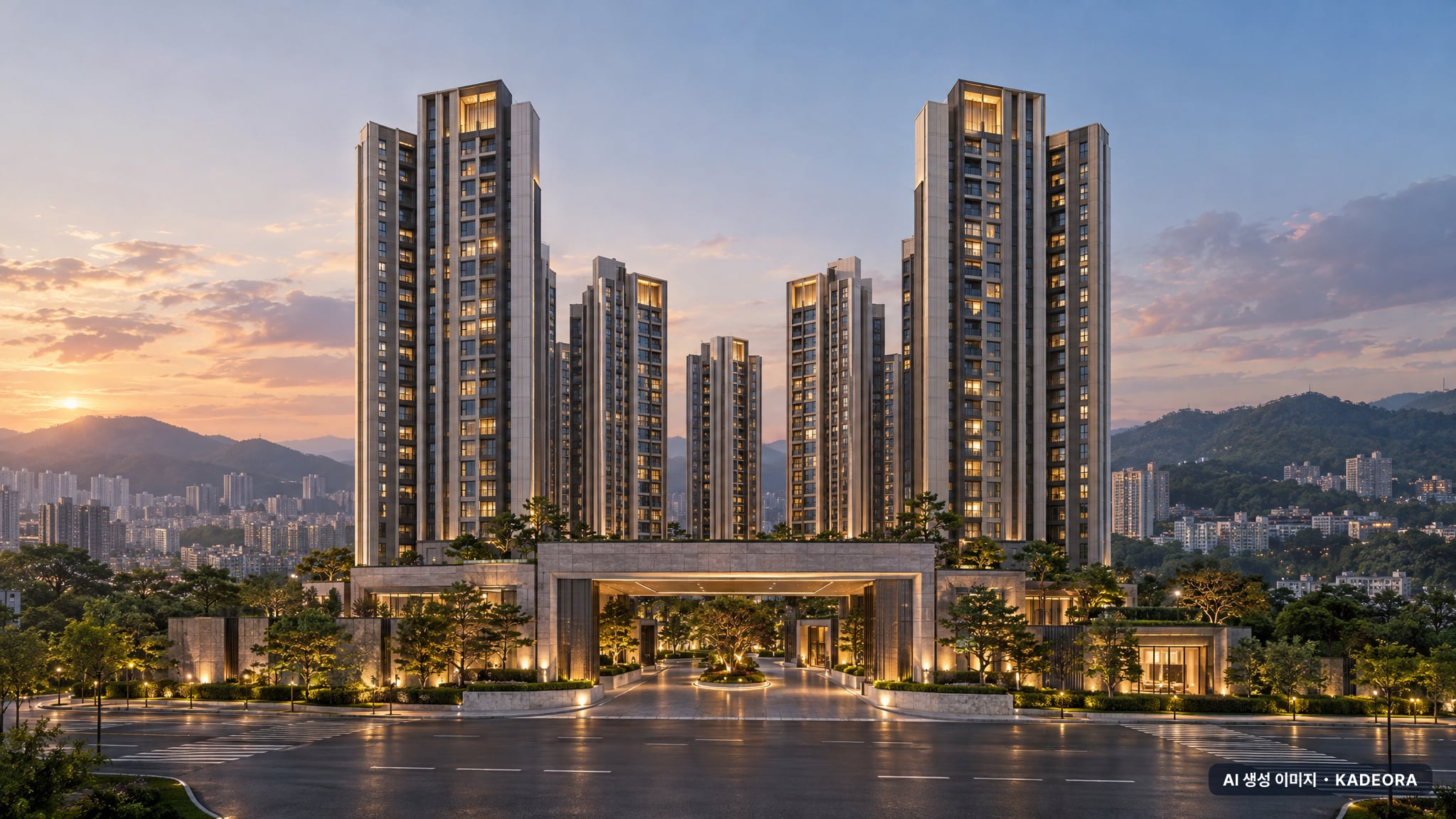 에코델타시티 아테라(24BL) 최고 16층·총 1,025세대 기준 AI 상상도(단지 입구) — 실제와 다를 수 있음