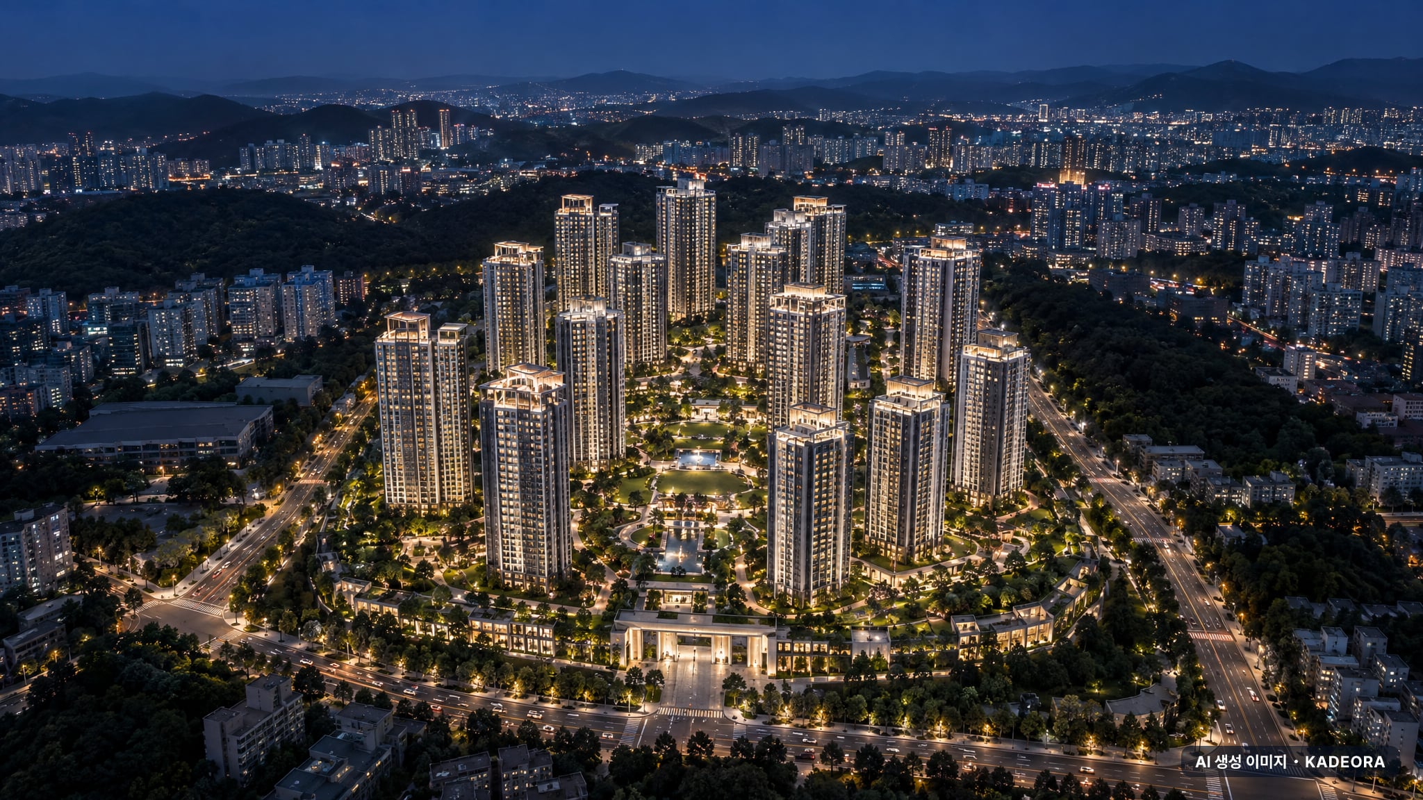 에코델타시티 아테라(24BL) 조감도 AI 상상도(야경) — 부산 강서구 착공 1,025세대