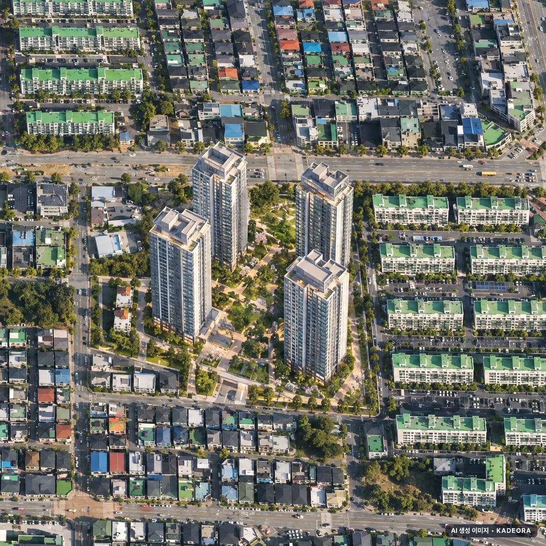 충주연수 경남아너스빌 센터원 단지 전경 AI 상상도(주간 항공) — 충북 충주시 착공 243세대