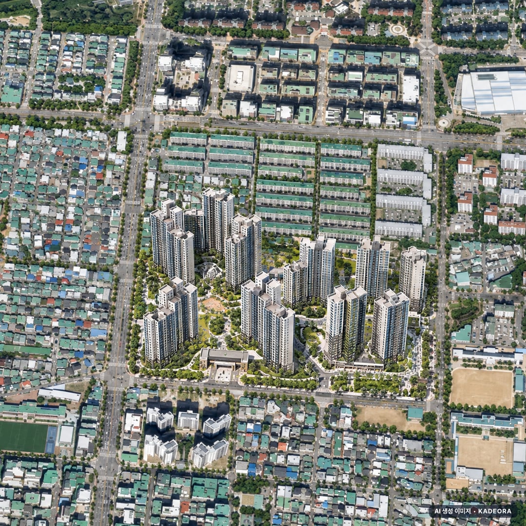 인천 부개동 재건축 조감도 AI 상상도(주간 항공) — 인천 부평구 부지계획 3,100세대