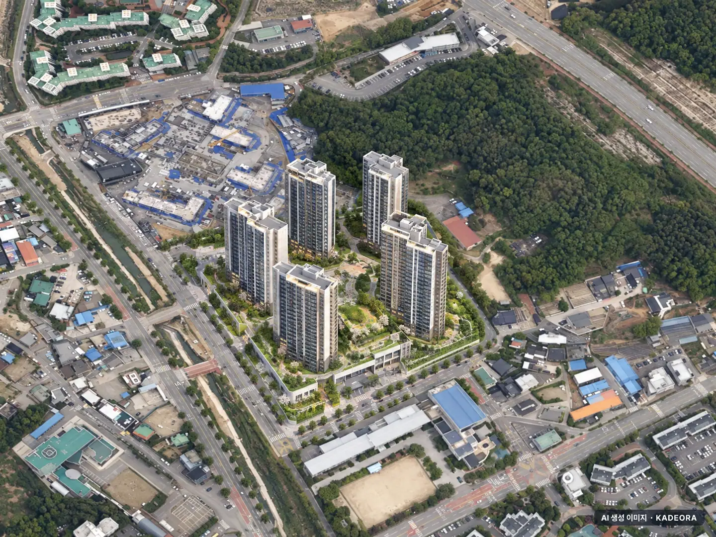 춘천 아테라 에듀파크 4개동·최고 29층·총 477세대 기준 AI 상상도 — 실제와 다를 수 있음 춘천 아테라 에듀파크 4개동·최고 29층·총 477세대 기준 AI 상상도(주간 항공) — 실제와 다를 수 있음