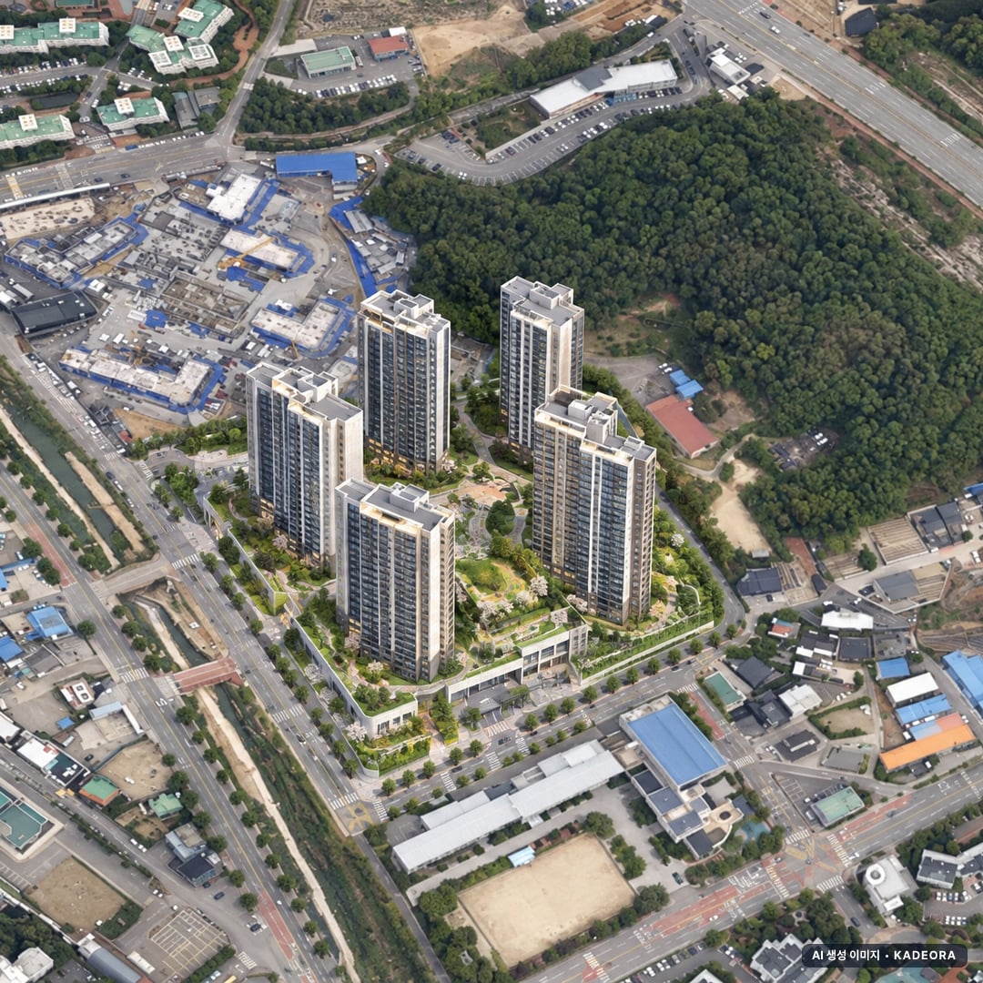 춘천 아테라 에듀파크 단지 전경 AI 상상도(주간 항공) — 강원 춘천시 착공 477세대
