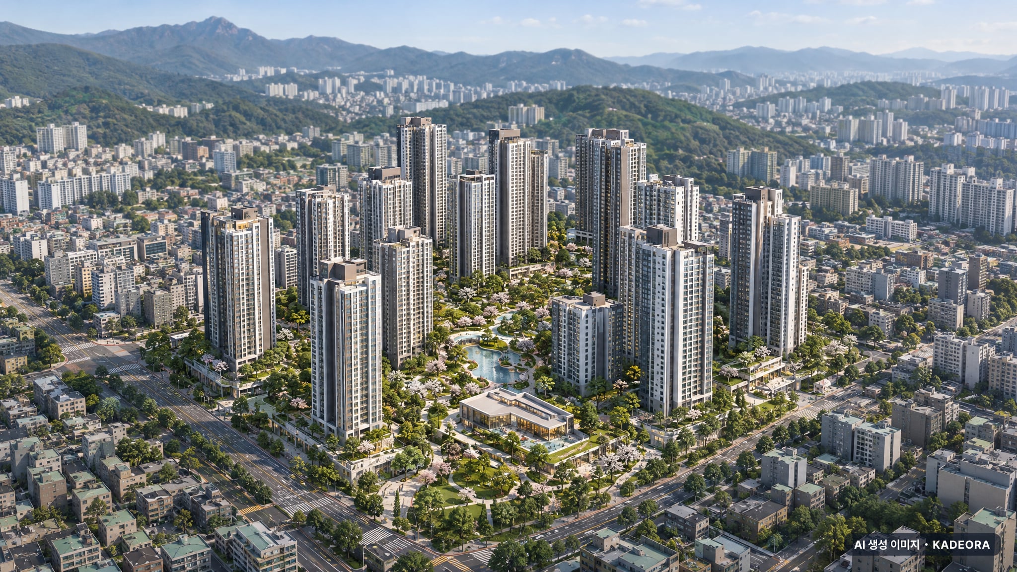 경기 성남 신흥주공 재건축 조감도 AI 상상도(주간 항공) — 경기 성남시 수정구 관리처분인가 3,200세대