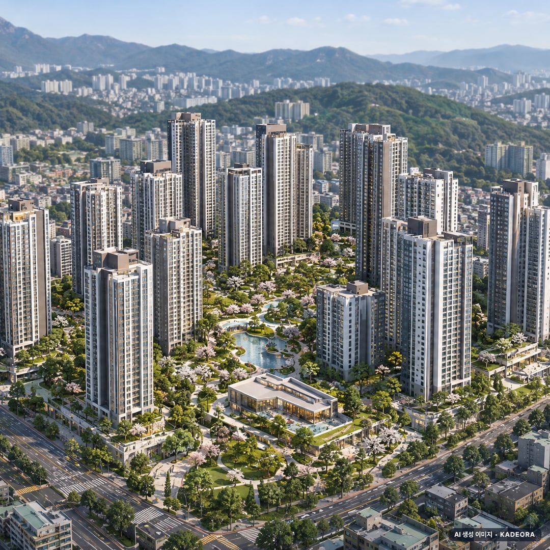 경기 성남 신흥주공 재건축 조감도 AI 상상도(주간 항공) — 경기 성남시 수정구 관리처분인가 3,200세대