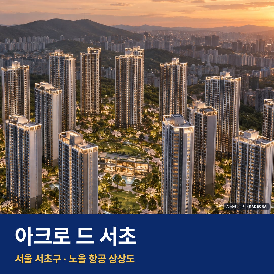 아크로 드 서초 위치 단지 모습 · AI 생성 상상도 · 실제와 다를 수 있음