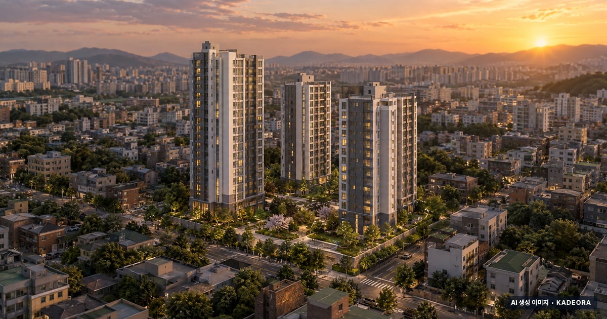 부산 사하구 괴정2 재건축 총 327세대 기준 AI 상상도 — 실제와 다를 수 있음 부산 사하구 괴정2 재건축 총 327세대 기준 AI 상상도(노을 항공) — 실제와 다를 수 있음