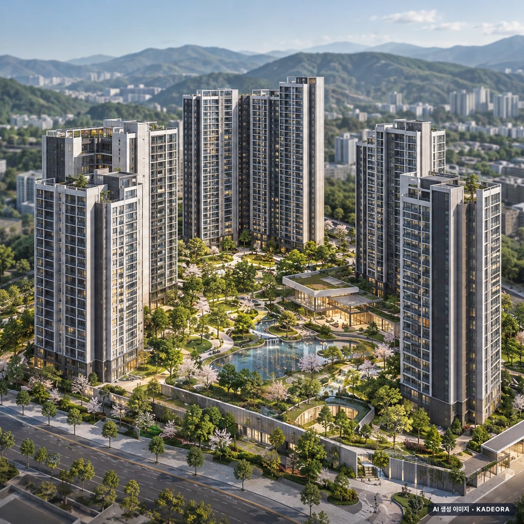 대전대동2 1블록 공공분양주택 단지 전경 AI 상상도(주간 항공) — 대전 동구 착공 881세대