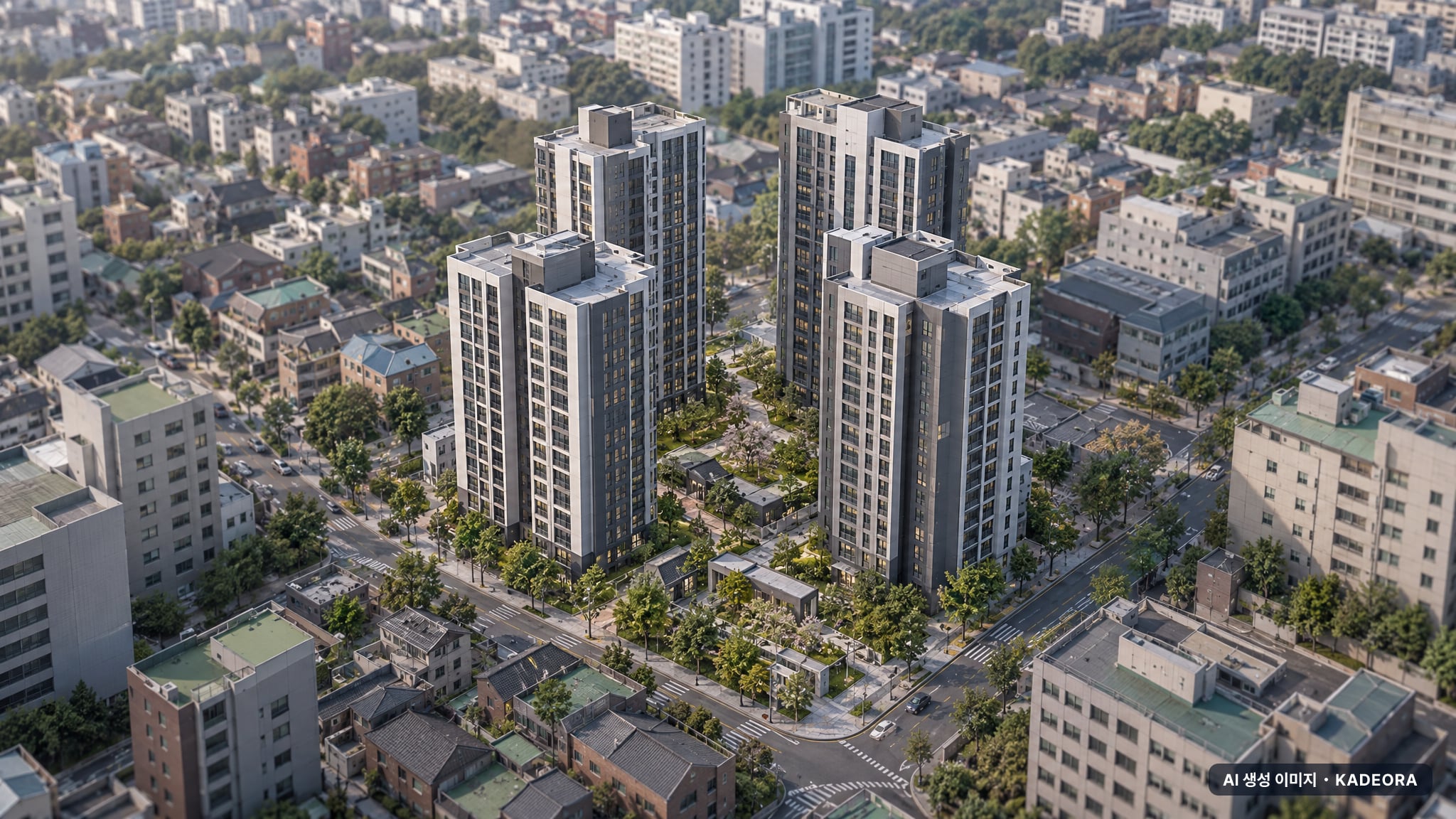 나주영산 윤슬의아침 더정원 4개동·최고 20층·총 311세대(이번 140세대 공급) 기준 AI 상상도(주간 항공) — 실제와 다를 수 있음