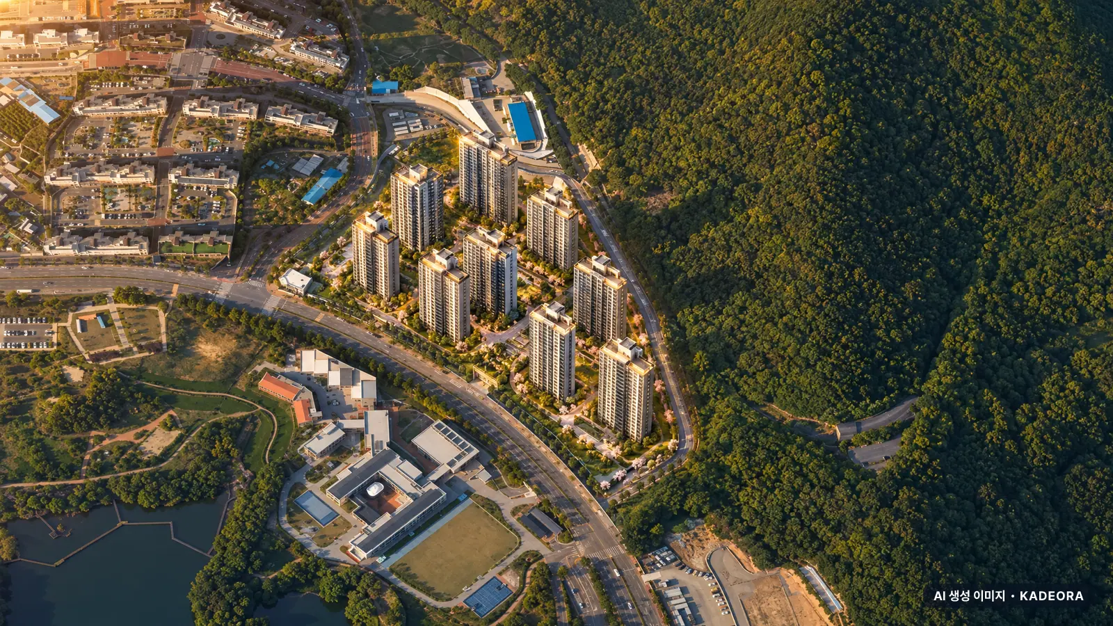 더샵 광양레이크센텀 (2회차) 9개동·최고 29층·총 925세대(이번 208세대 공급) 기준 AI 상상도(노을 항공) — 실제와 다를 수 있음