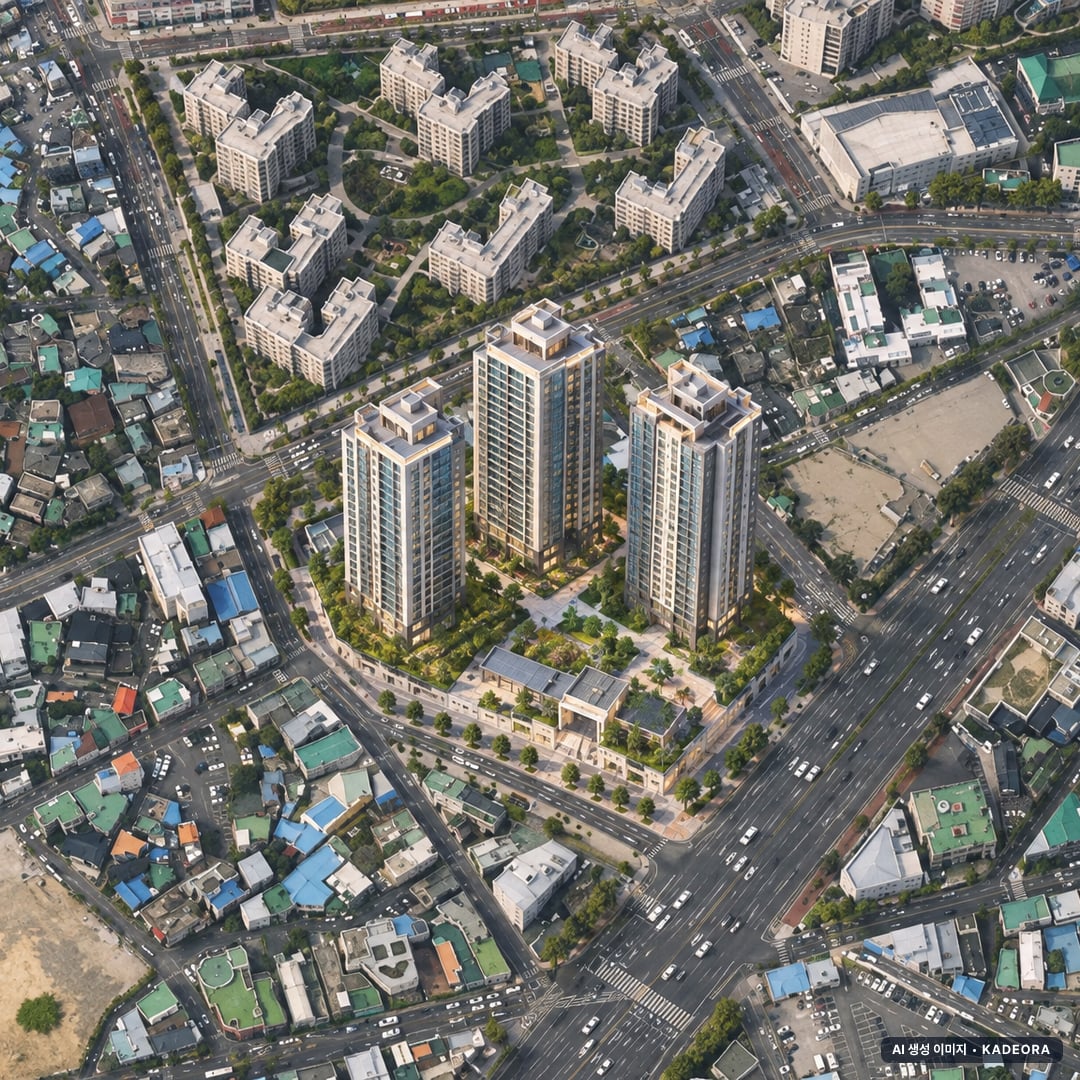 번영로 롯데캐슬 센트럴스카이 단지 전경 AI 상상도(주간 항공) — 울산 중구 착공 634세대