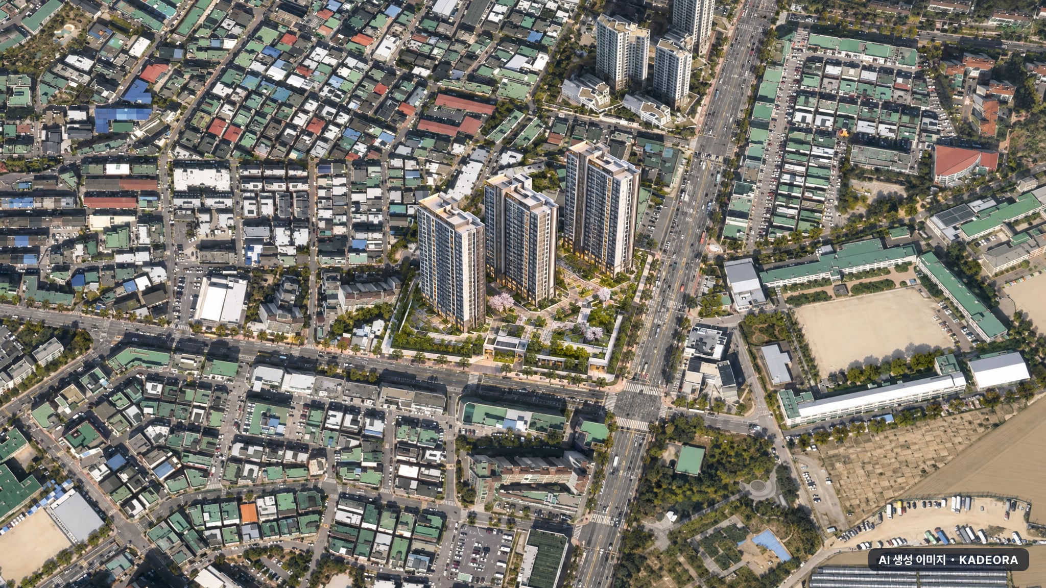 구리 한양립스 단지 전경 AI 상상도(주간 항공) — 경기 구리시 착공 68세대