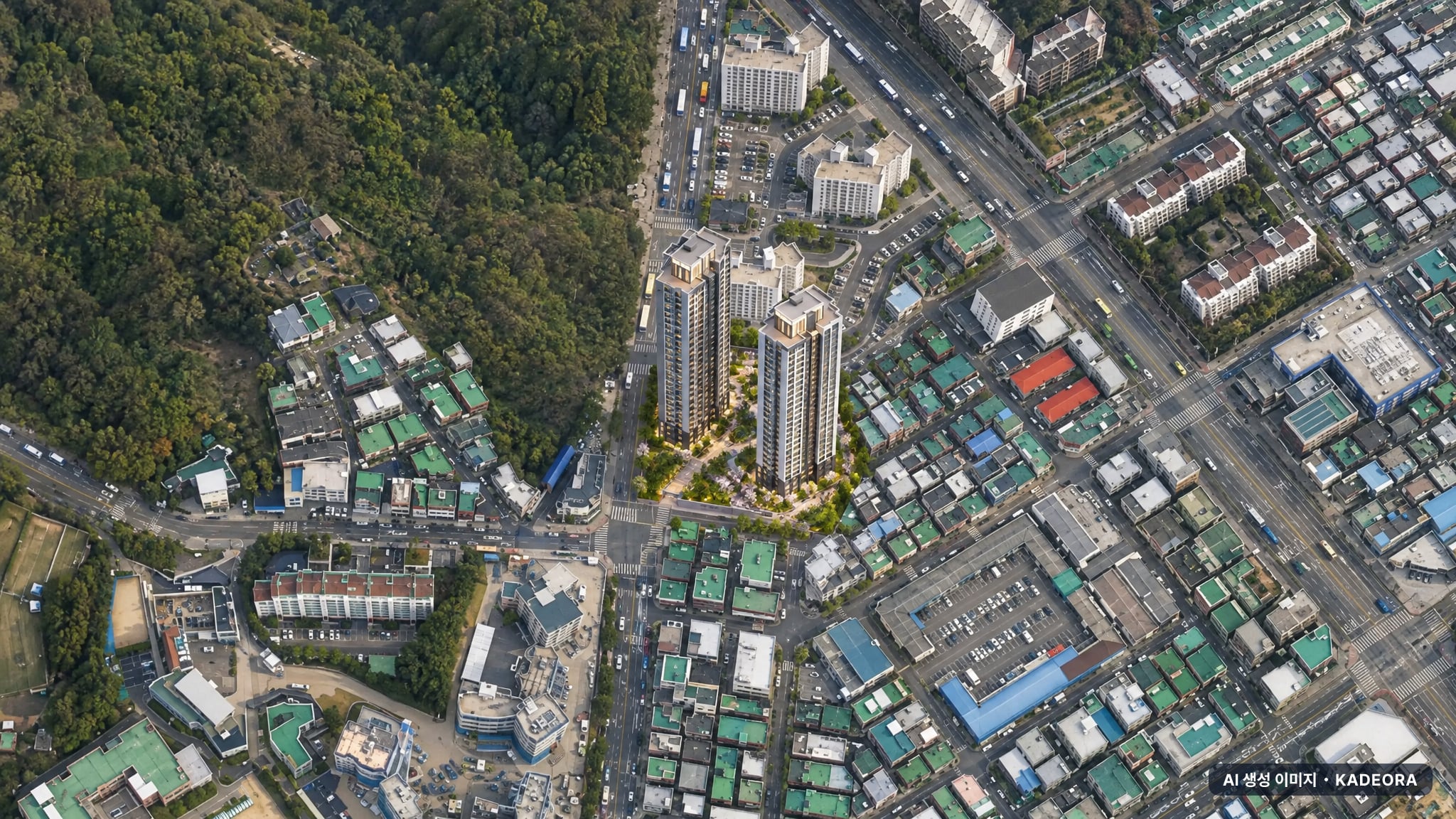 만안역 중앙하이츠 포레 단지 전경 AI 상상도(주간 항공) — 경기 안양시 착공 47세대