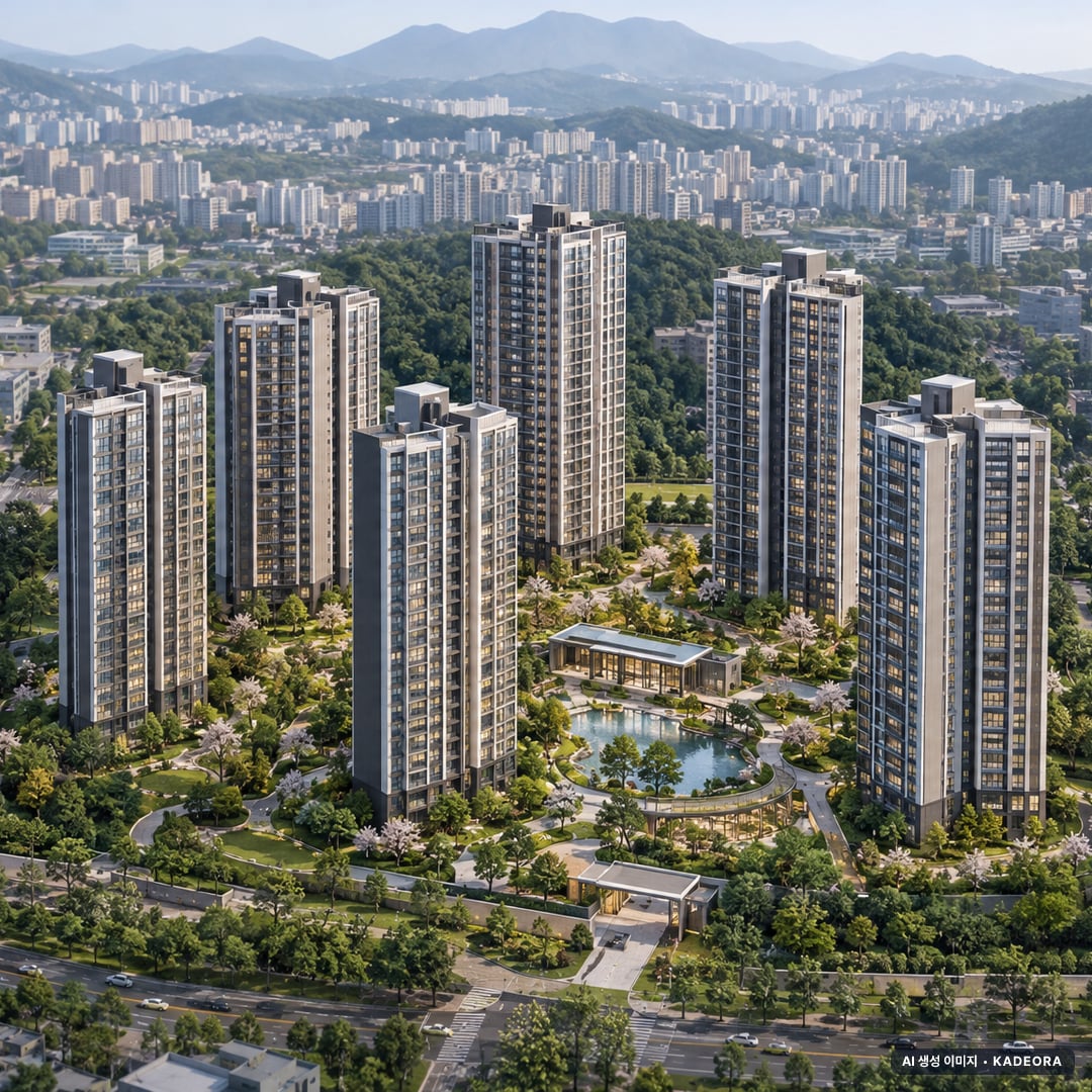 더샵 분당센트로 단지 전경 AI 상상도(주간 항공) — 경기 성남시 착공 647세대