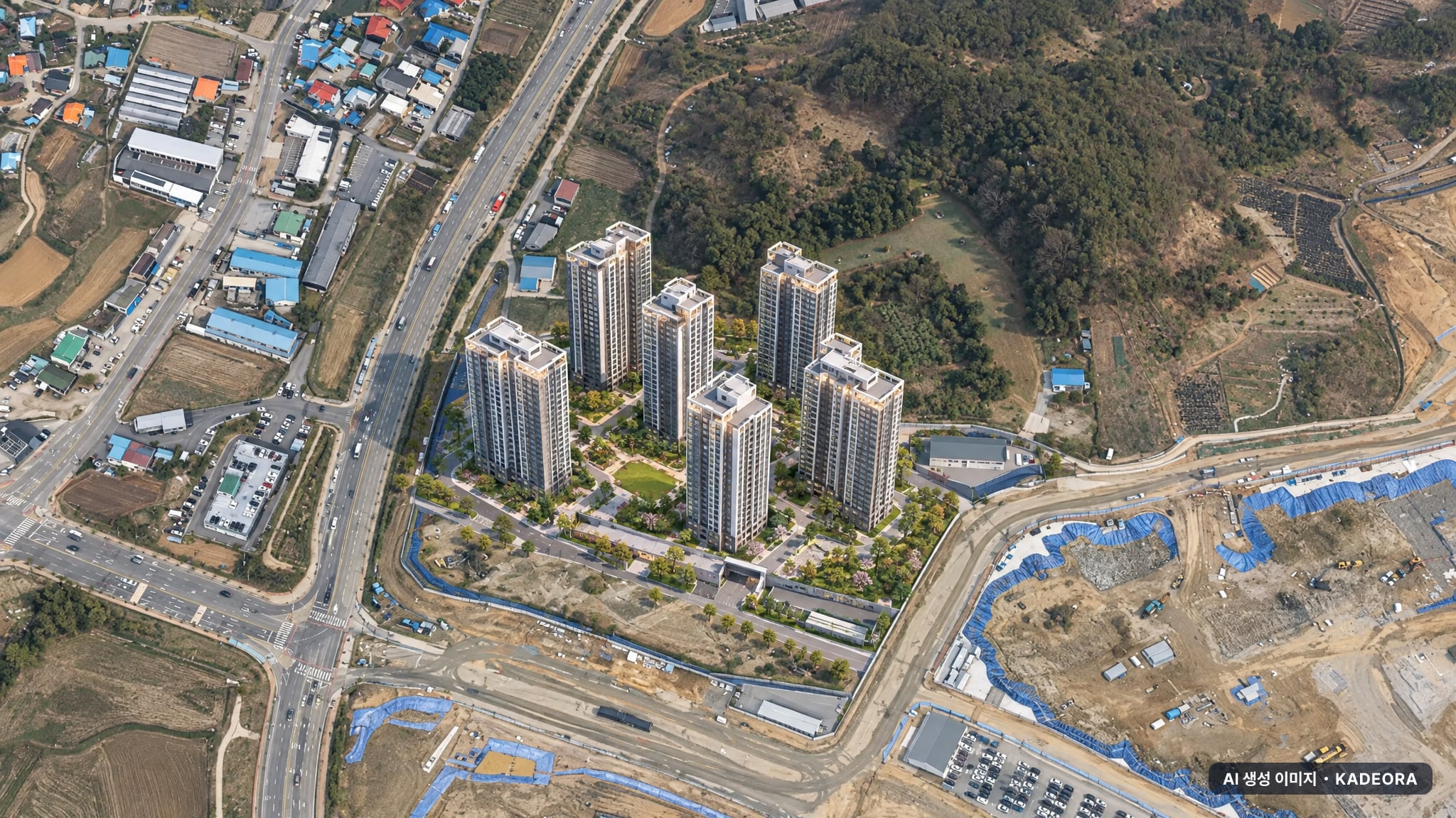 아산탕정자이 퍼스트시티 단지 전경 AI 상상도(주간 항공) — 충남 아산시 착공 797세대