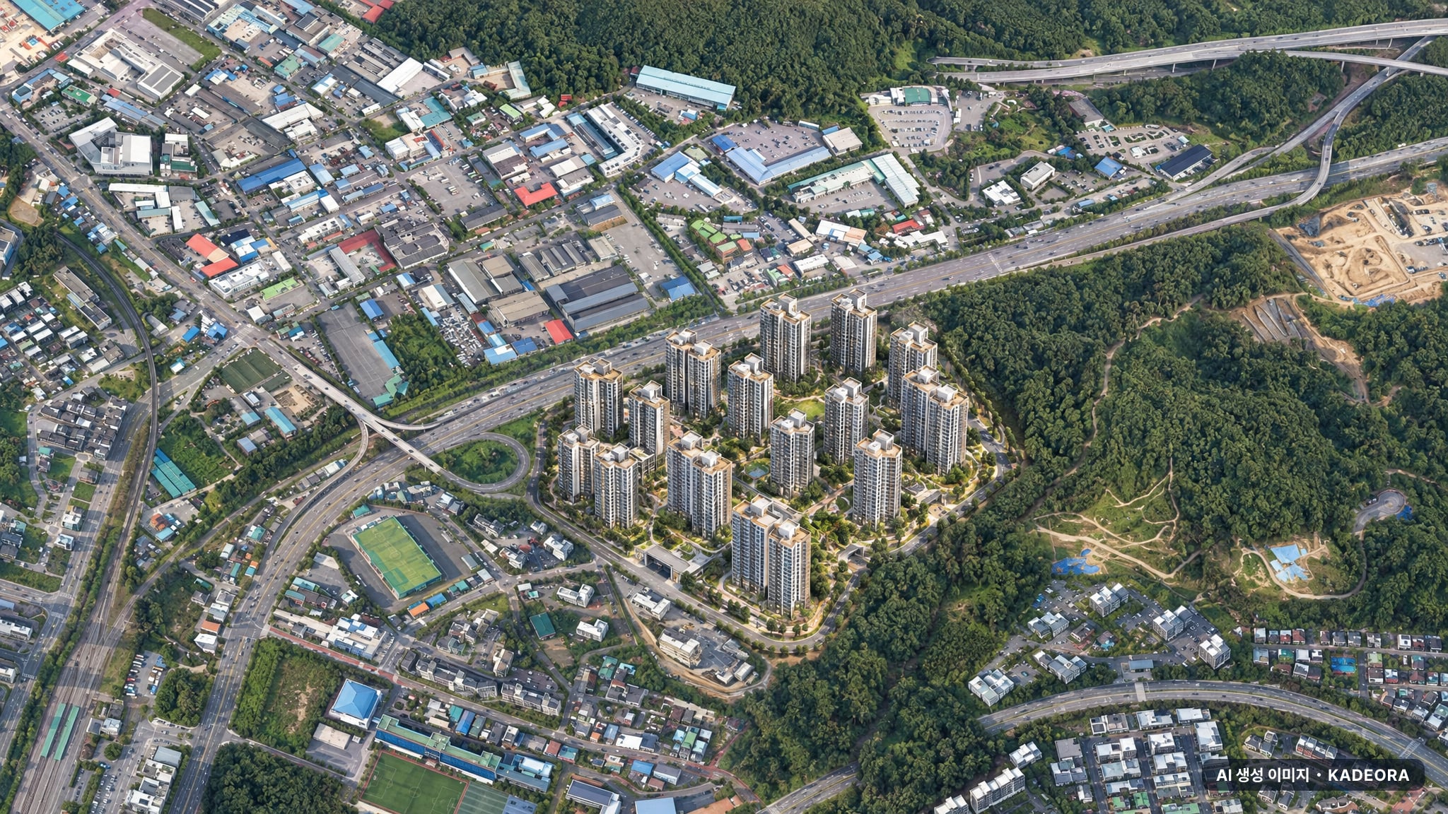광주 송암공원 중흥S-클래스 SK VIEW 단지 전경 AI 상상도(주간 항공) — 광주 남구 착공 1,575세대