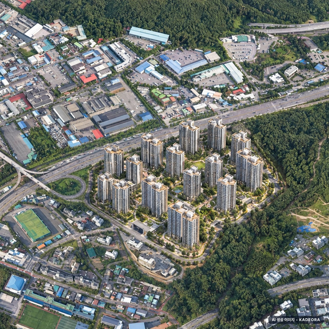 광주 송암공원 중흥S-클래스 SK VIEW 단지 전경 AI 상상도(주간 항공) — 광주 남구 착공 1,575세대