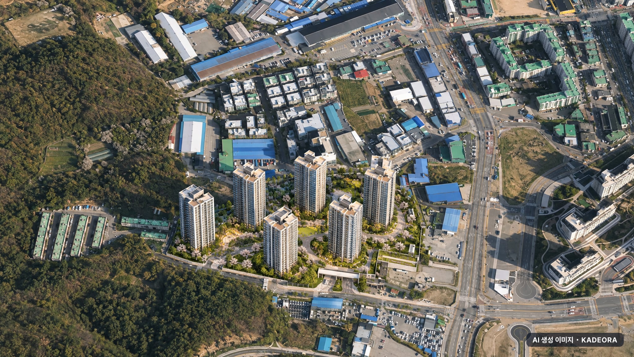 덕계역 한신더휴 포레스트 단지 전경 AI 상상도(주간 항공) — 경기 양주시 착공 724세대