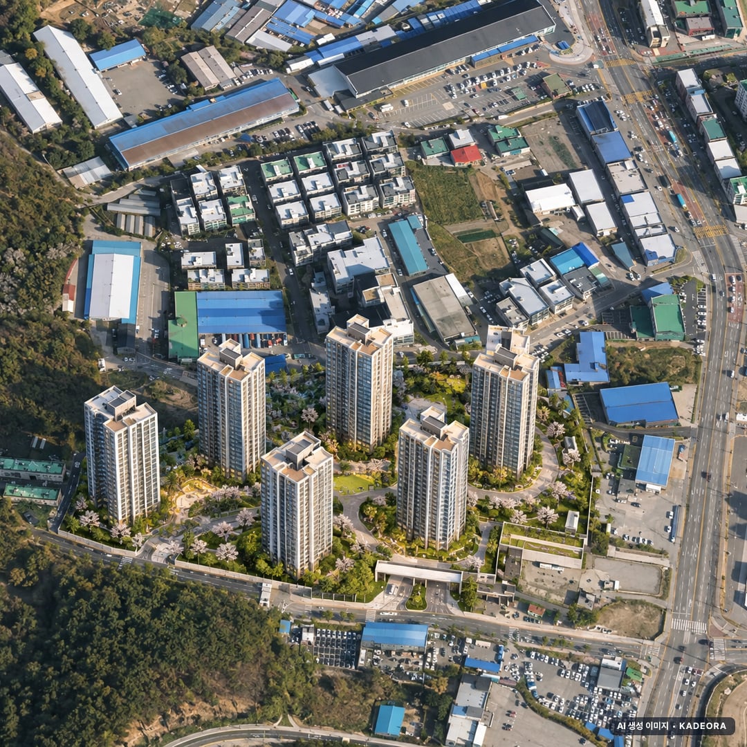 덕계역 한신더휴 포레스트 단지 전경 AI 상상도(주간 항공) — 경기 양주시 착공 724세대