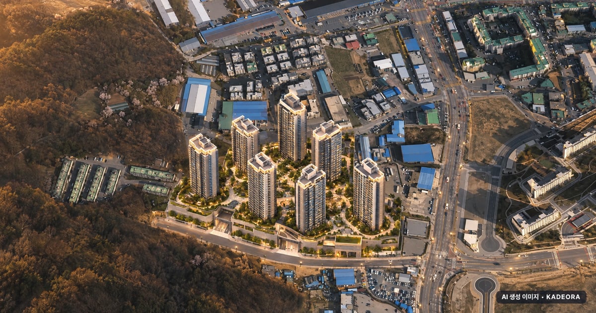 덕계역 한신더휴 포레스트 7개동·최고 29층·총 724세대 기준 AI 상상도(노을 항공) — 실제와 다를 수 있음