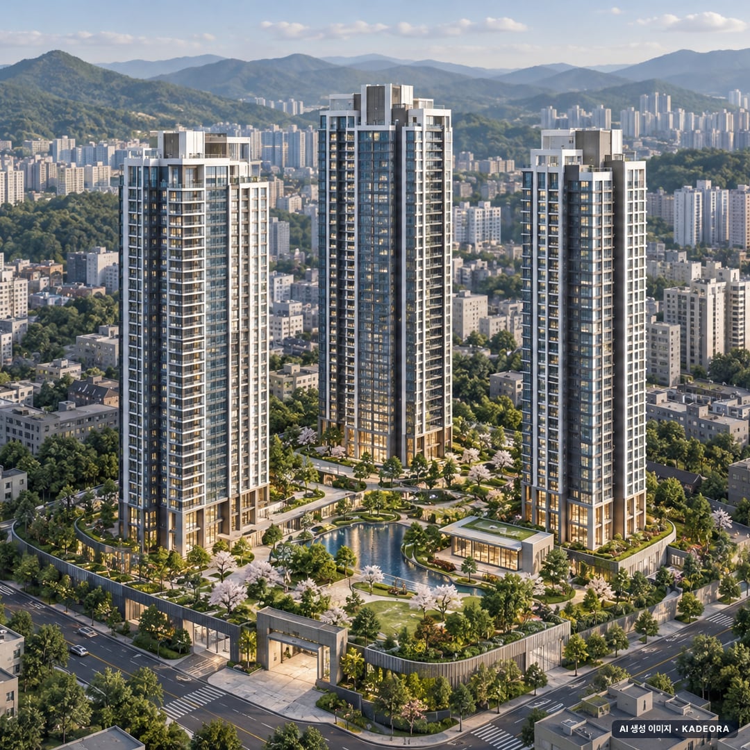 부산 수영구 동광세화맨션 소규모재건축 조감도 AI 상상도(주간 항공) — 부산 금정구 조합설립 125세대