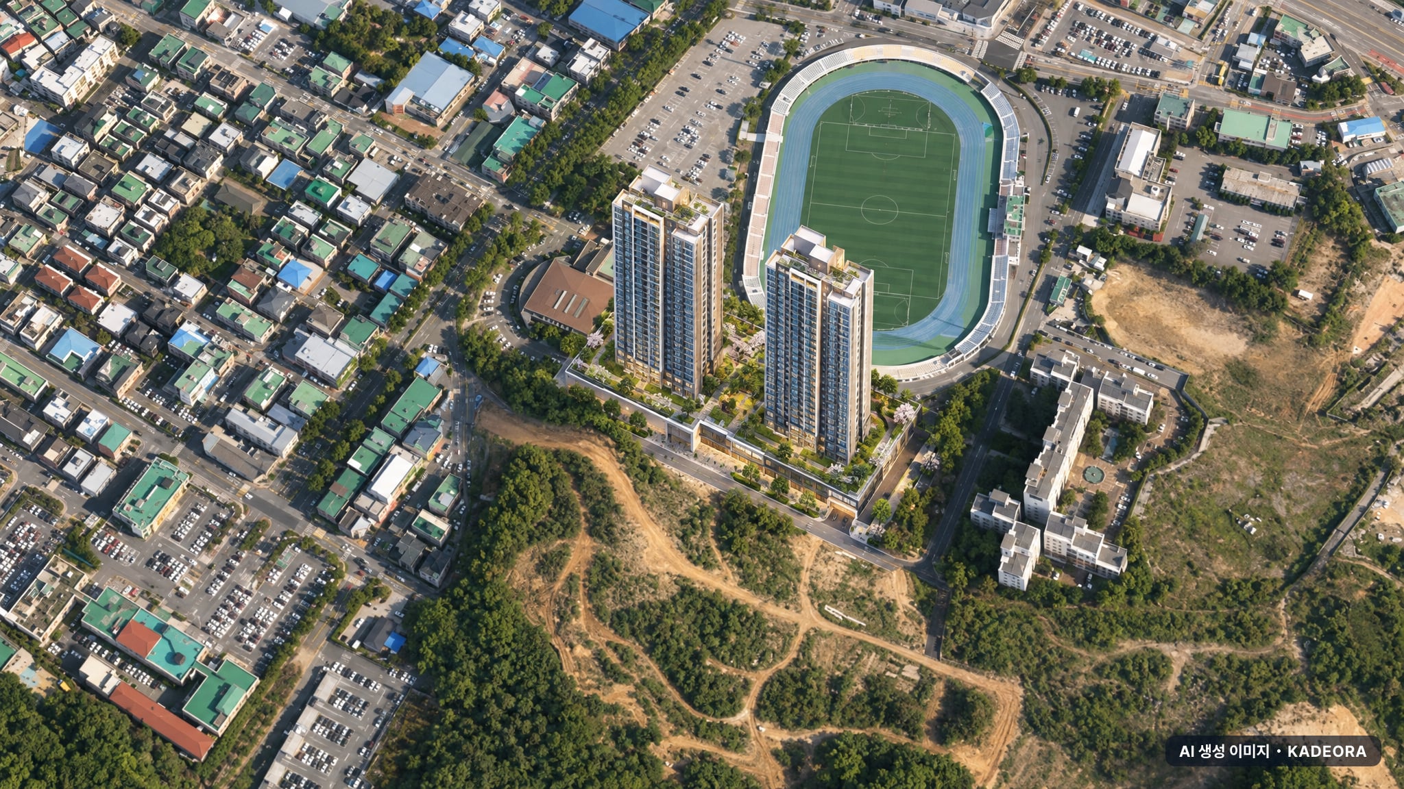 사우역 지엔하임 단지 전경 AI 상상도(주간 항공) — 경기 김포시 착공 385세대