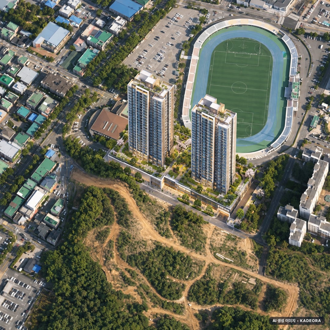 사우역 지엔하임 단지 전경 AI 상상도(주간 항공) — 경기 김포시 착공 385세대
