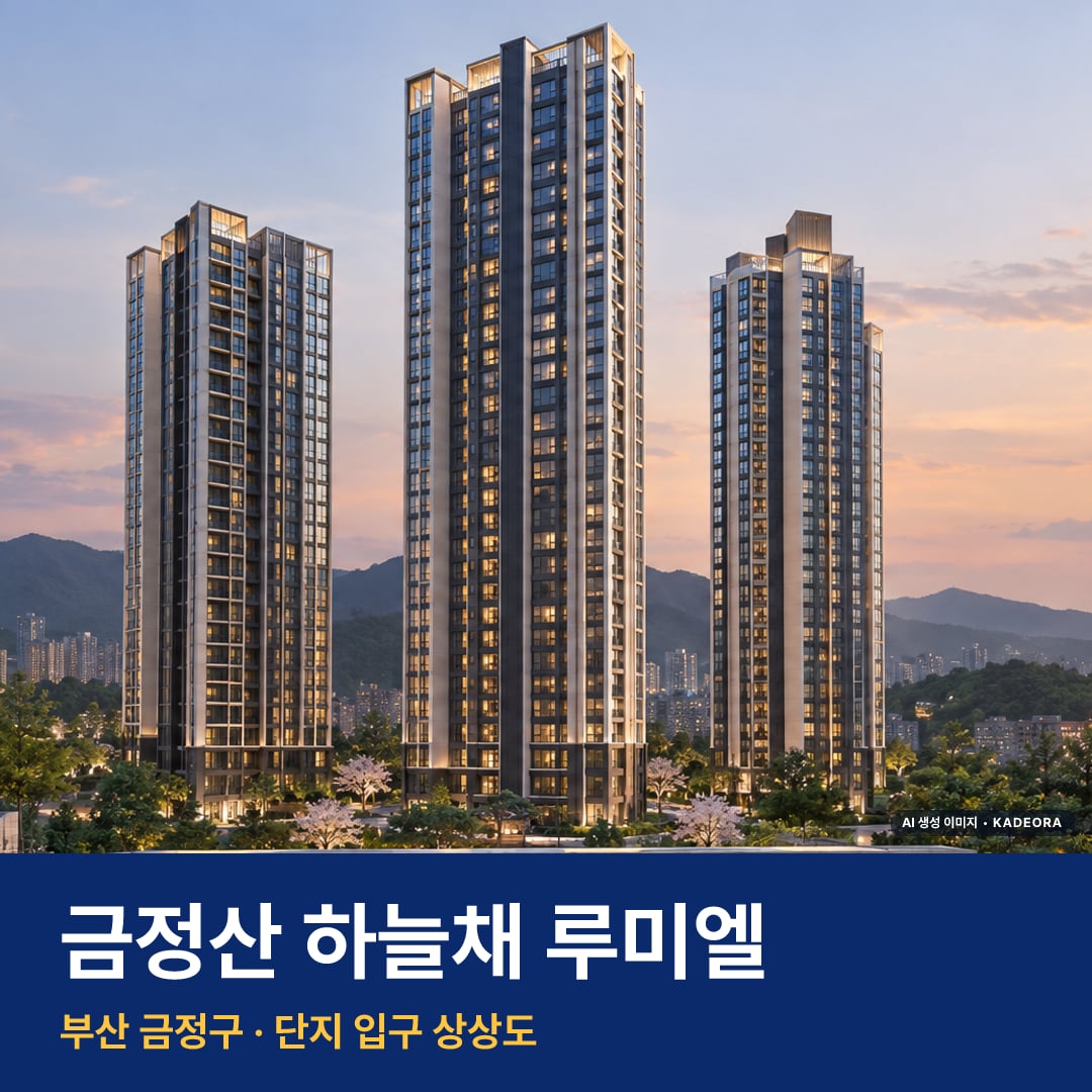 금정산 하늘채 루미엘 재개발 금정산 하늘채 루미엘 단지 전경 AI 상상도 — 장전동 장전동 213세대 — AI 생성 상상도 · 실제와 다를 수 있음
