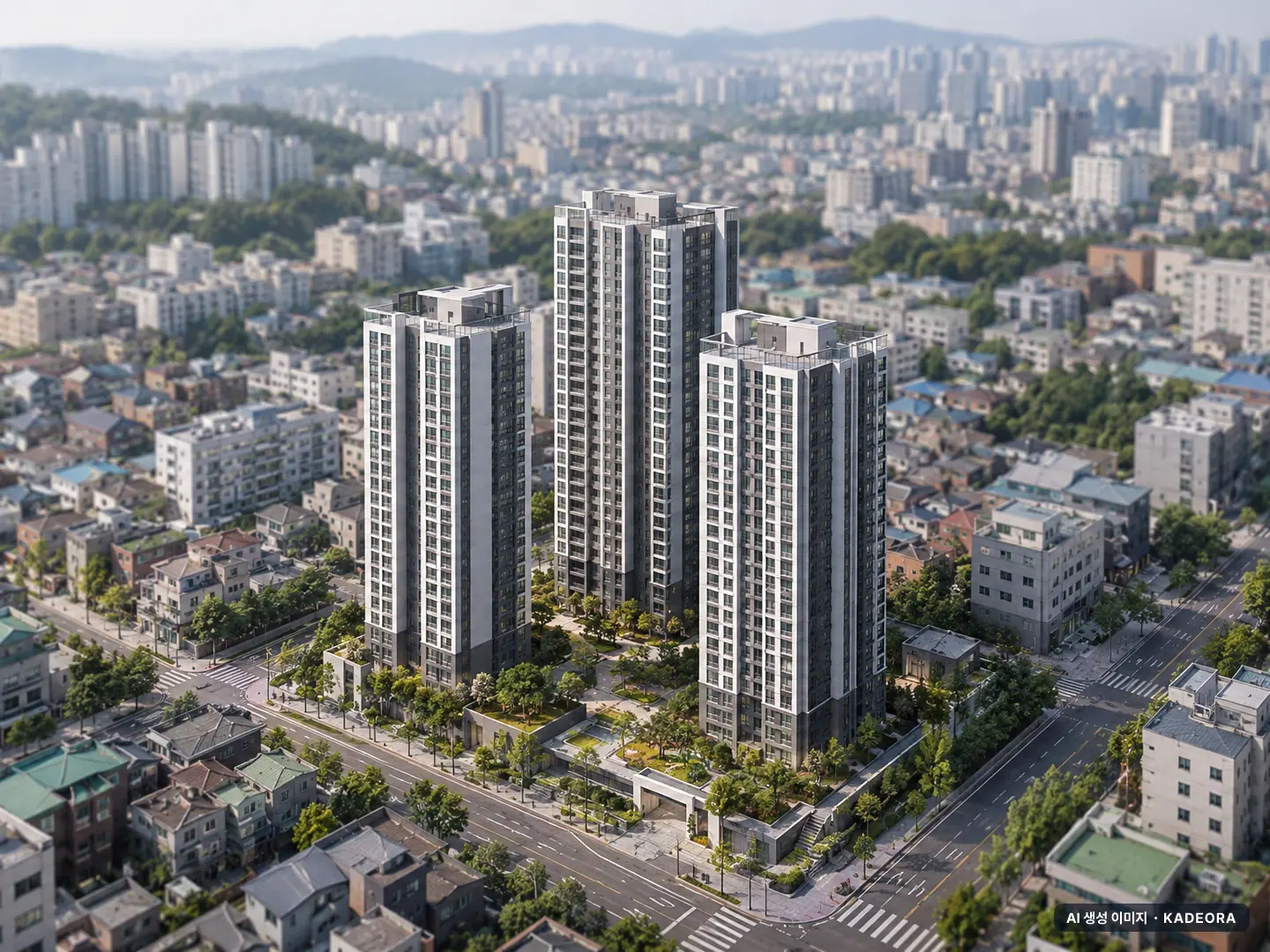 김천혁신도시 동일하이빌 파크레인 3개동·최고 29층·총 349세대 기준 AI 상상도(주간 항공) — 실제와 다를 수 있음