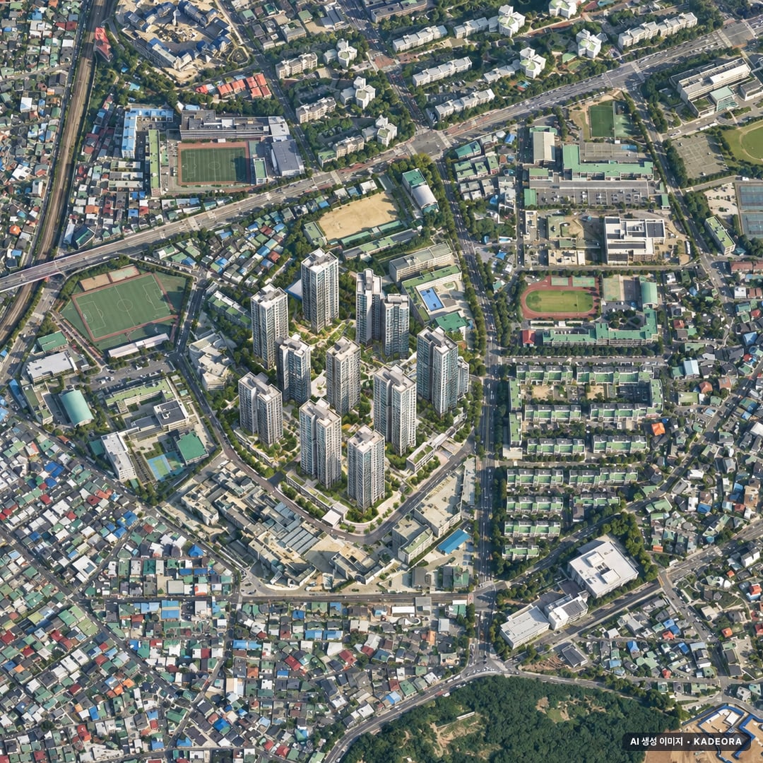 문화자이SKVIEW 단지 전경 AI 상상도(주간 항공) — 대전 중구 착공 1,746세대