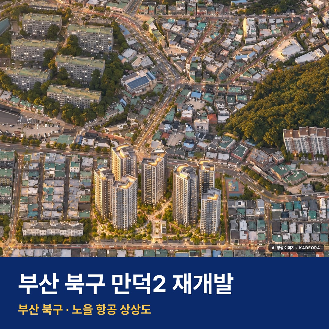 만덕2 재개발 만덕2 재개발 단지 전경 AI 상상도 — 북구 만덕동 786세대 — AI 생성 상상도 · 실제와 다를 수 있음