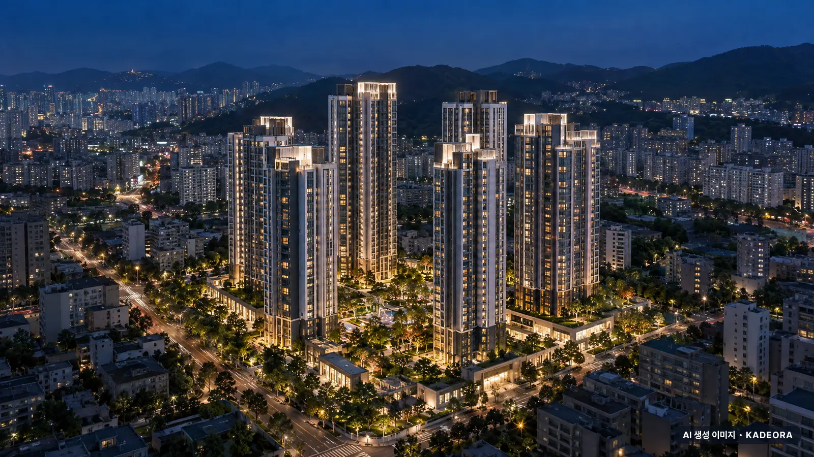 부산 북구 만덕2 재개발 총 786세대 기준 AI 상상도(야경) — 실제와 다를 수 있음