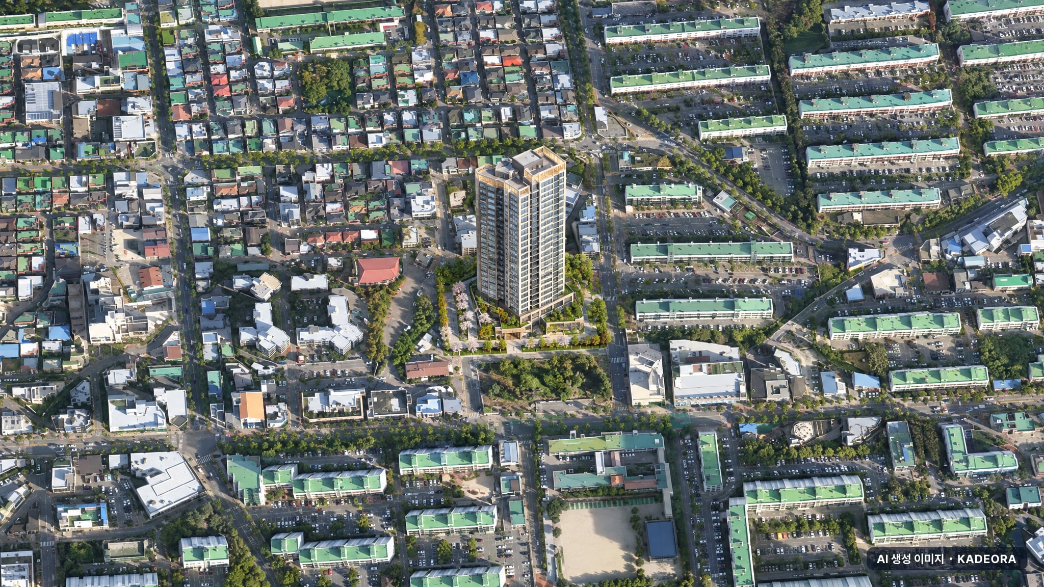 봉선동 르오네뜨 2차 단지 전경 AI 상상도(주간 항공) — 광주 남구 착공 56세대