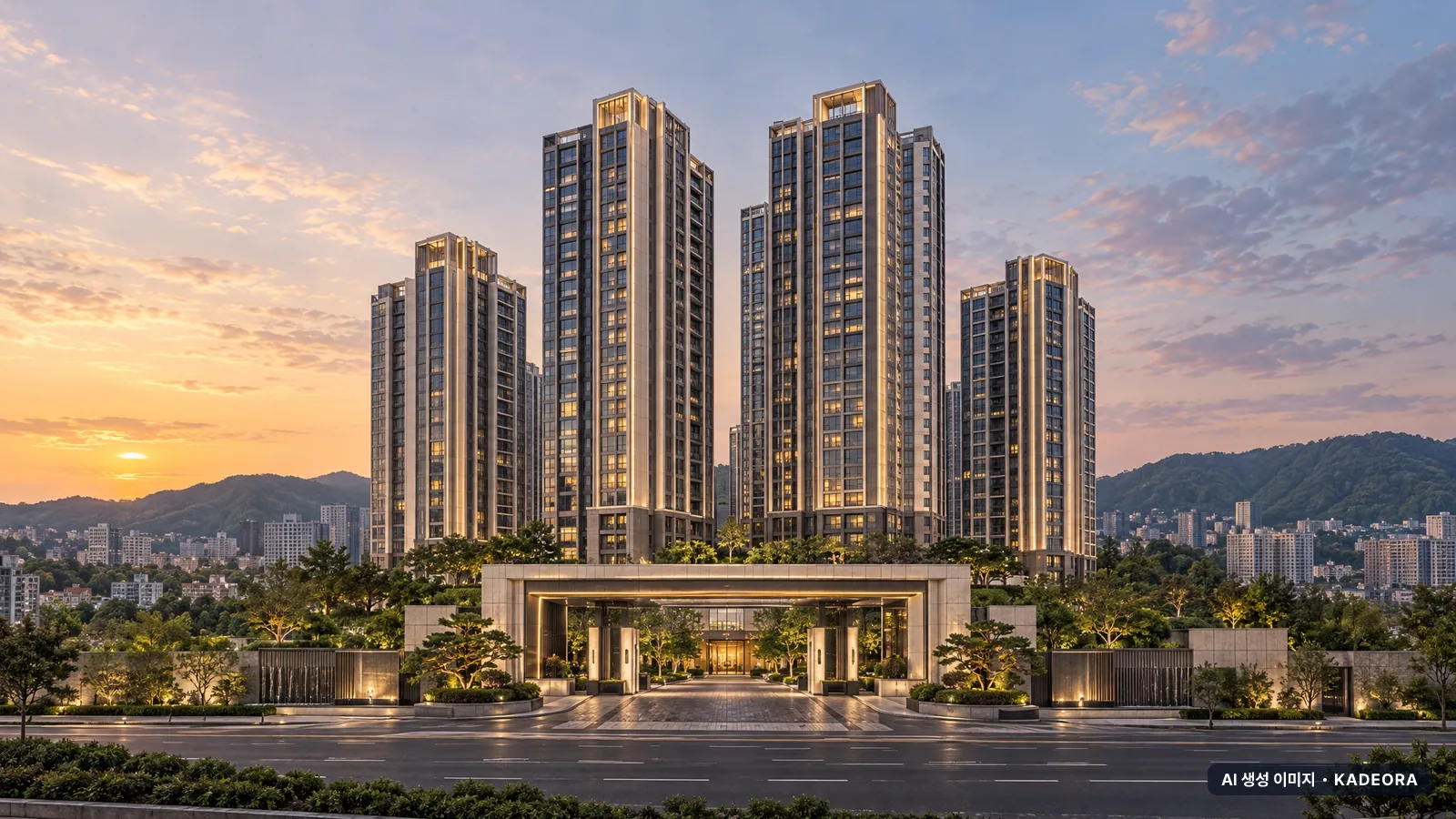 아크메르 동탄 95 이번 812세대 공급 기준 AI 상상도(단지 입구) — 실제와 다를 수 있음