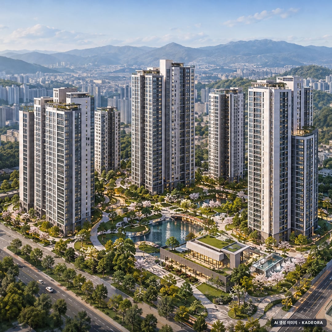 청주 신분평 에피트 더웨이시티 조감도 AI 상상도(주간 항공) — 충북 청주시 분양 예고 992세대