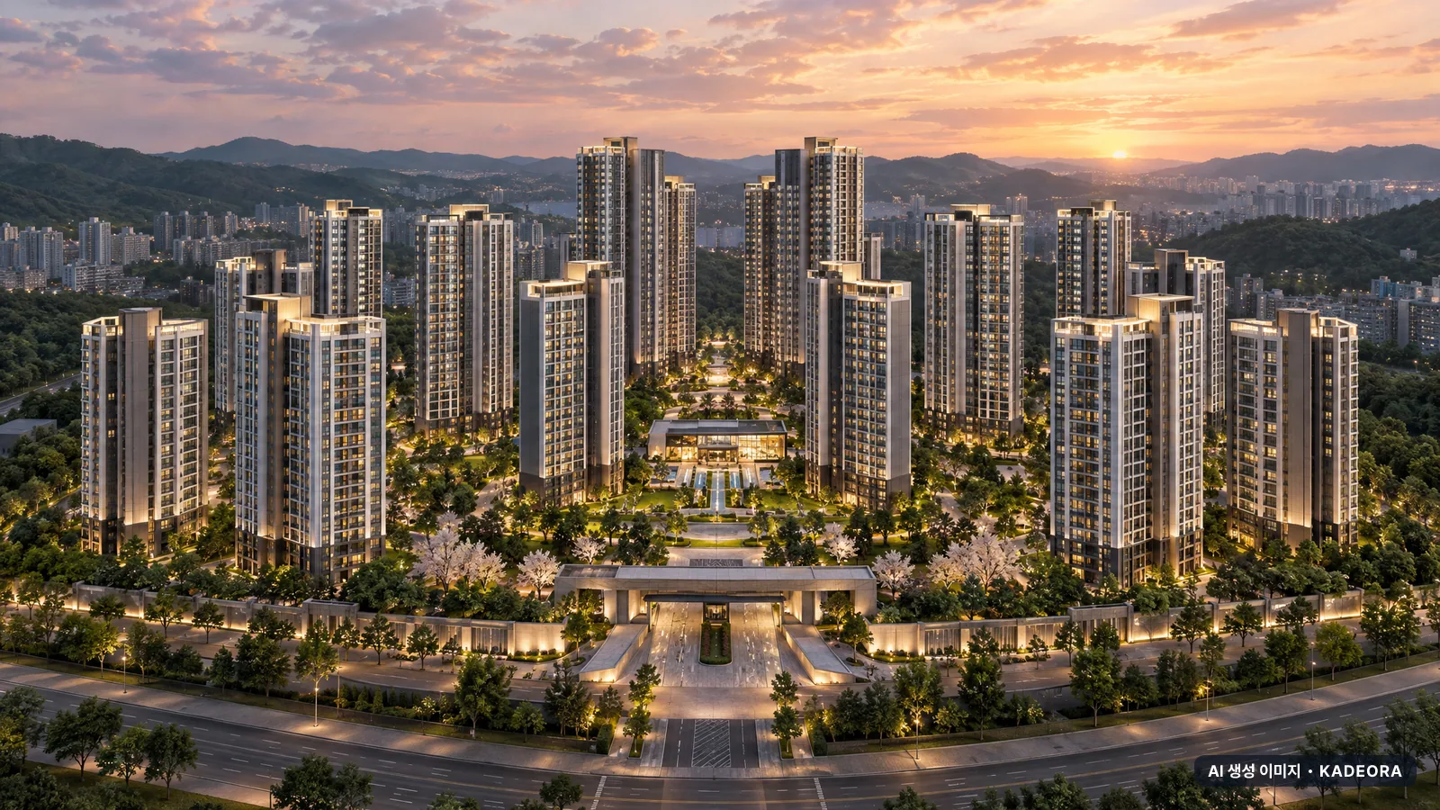 더샵 신길센트럴시티 16개동·최고 35층·총 2,054세대(이번 477세대 공급) 기준 AI 상상도(단지 입구) — 실제와 다를 수 있음