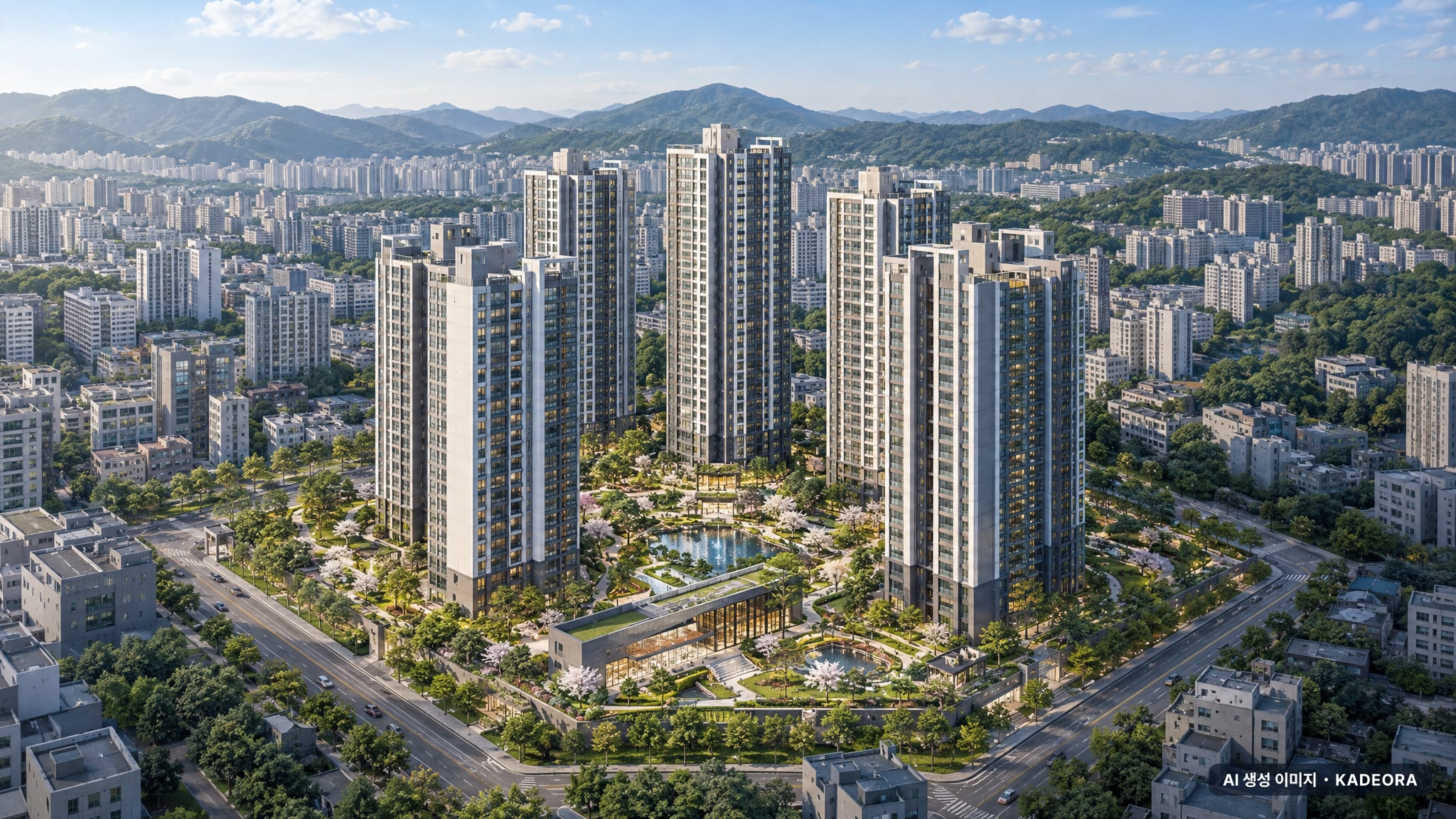 경남 진주 칠암동 재개발 주간 항공 상상도 · AI 생성 이미지로 실제와 다를 수 있음 경남 진주 칠암동 재개발 단지 전경 AI 상상도(주간 항공) — 진주시