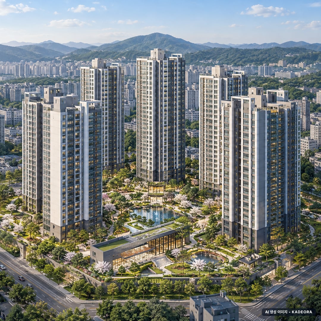 경남 진주 칠암동 재개발 주간 항공 상상도 · AI 생성 이미지로 실제와 다를 수 있음 경남 진주 칠암동 재개발 단지 전경 AI 상상도(주간 항공) — 진주시