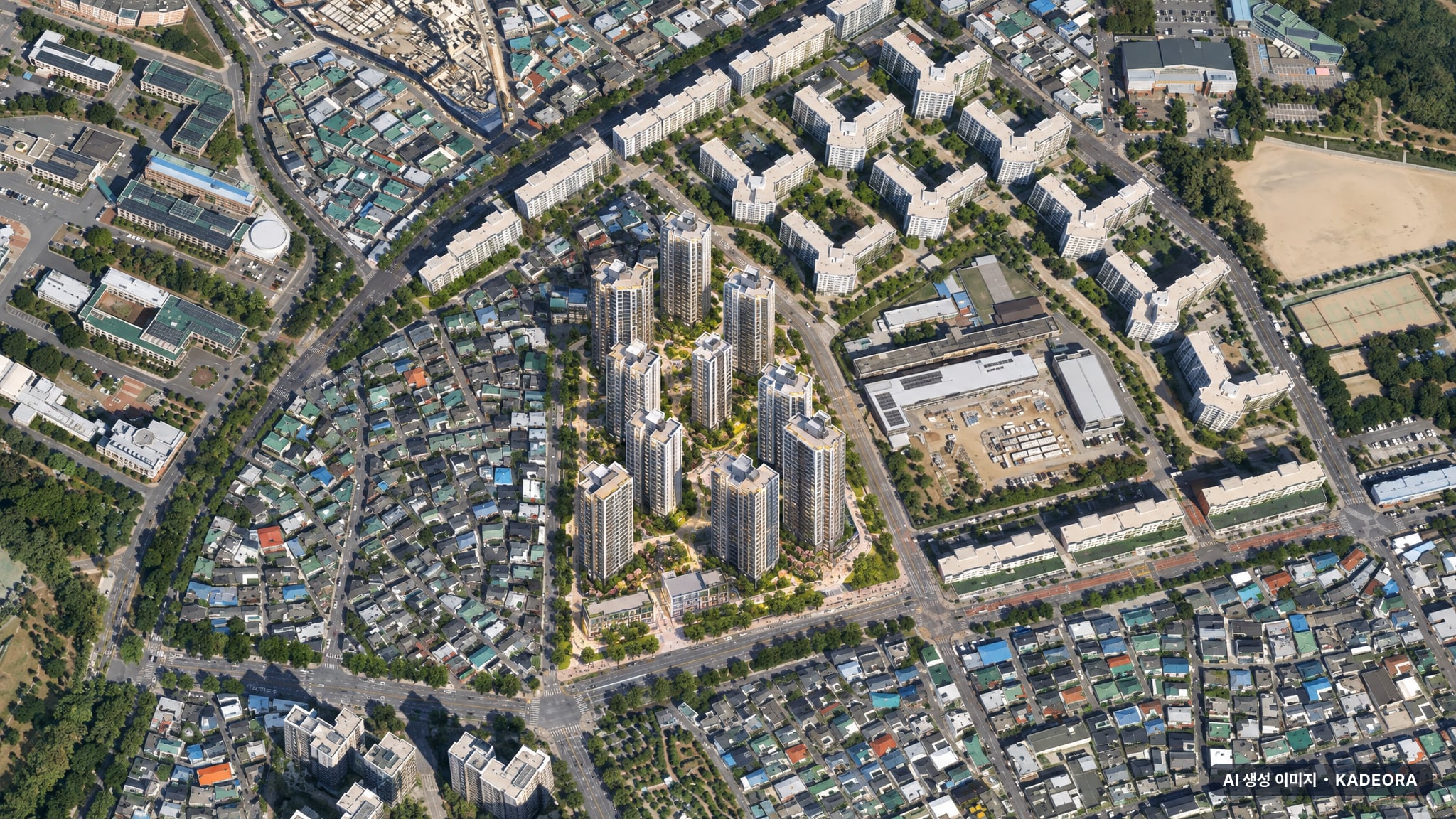 대구 신암9구역 재개발 조감도 AI 상상도(주간 항공) — 대구 동구 시공사 선정 1,226세대