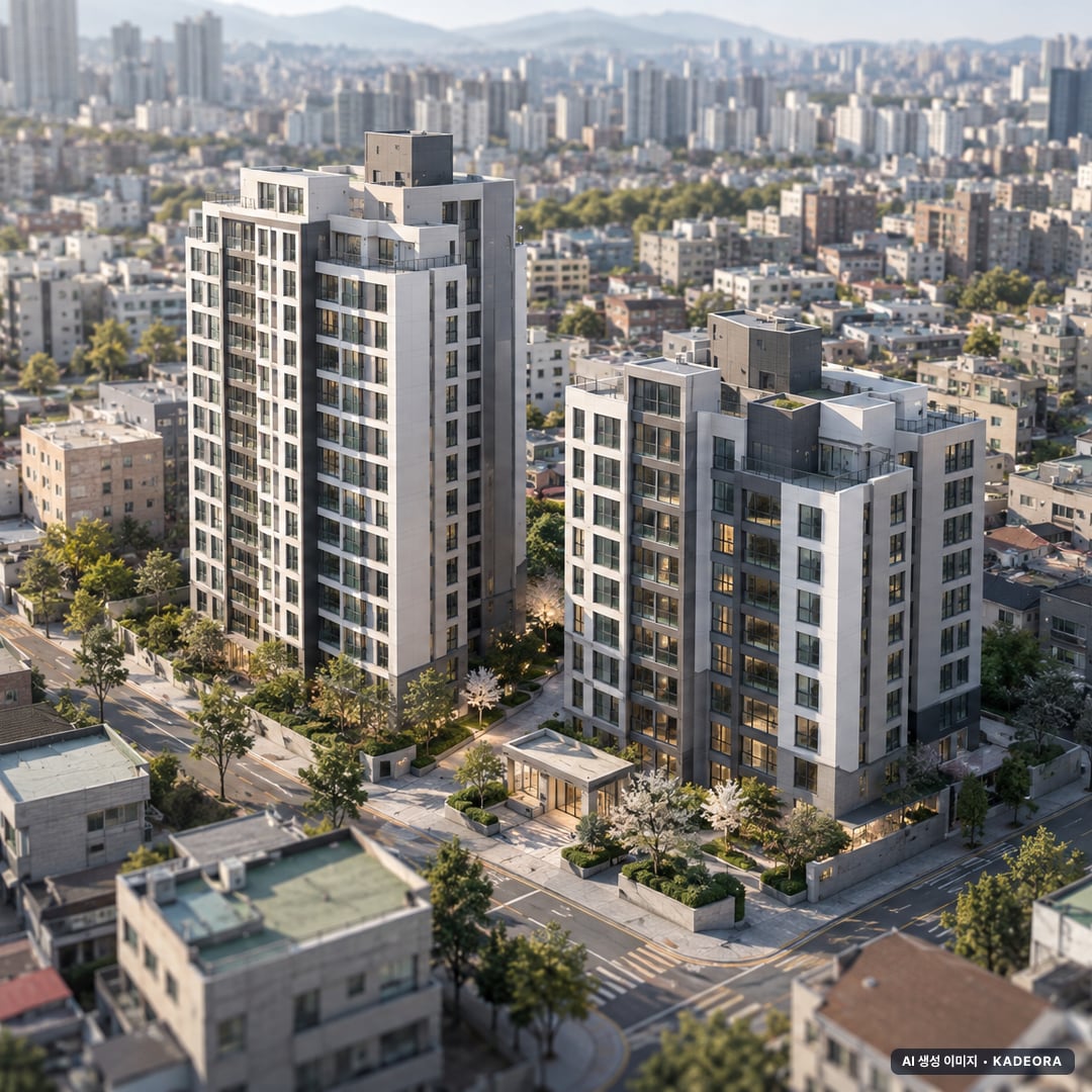 대연역 가로주택정비 총 204세대 기준 AI 상상도(주간 항공) — 실제와 다를 수 있음