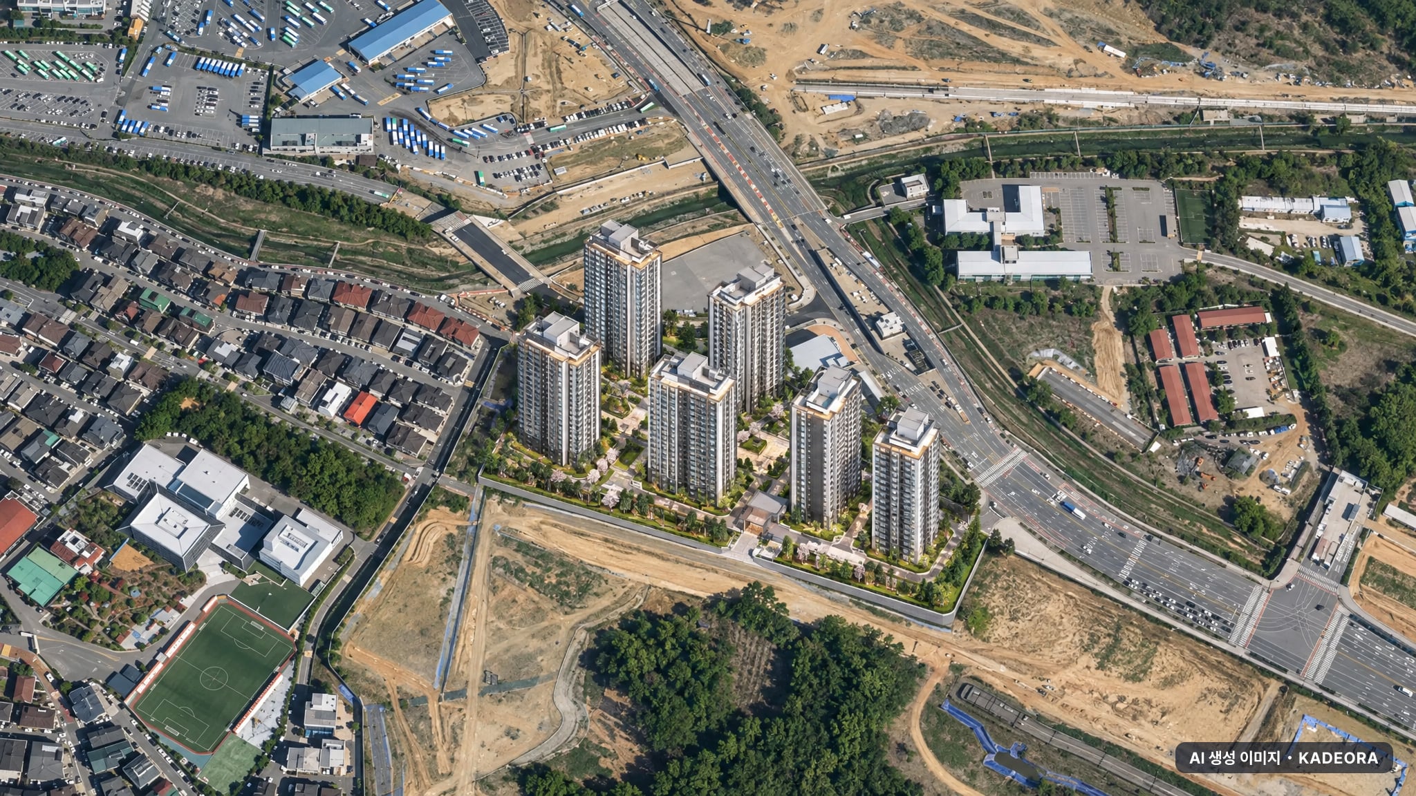 성남복정1지구 B1블록 복정역 에피트 단지 전경 AI 상상도(주간 항공) — 경기 성남시 착공 315세대