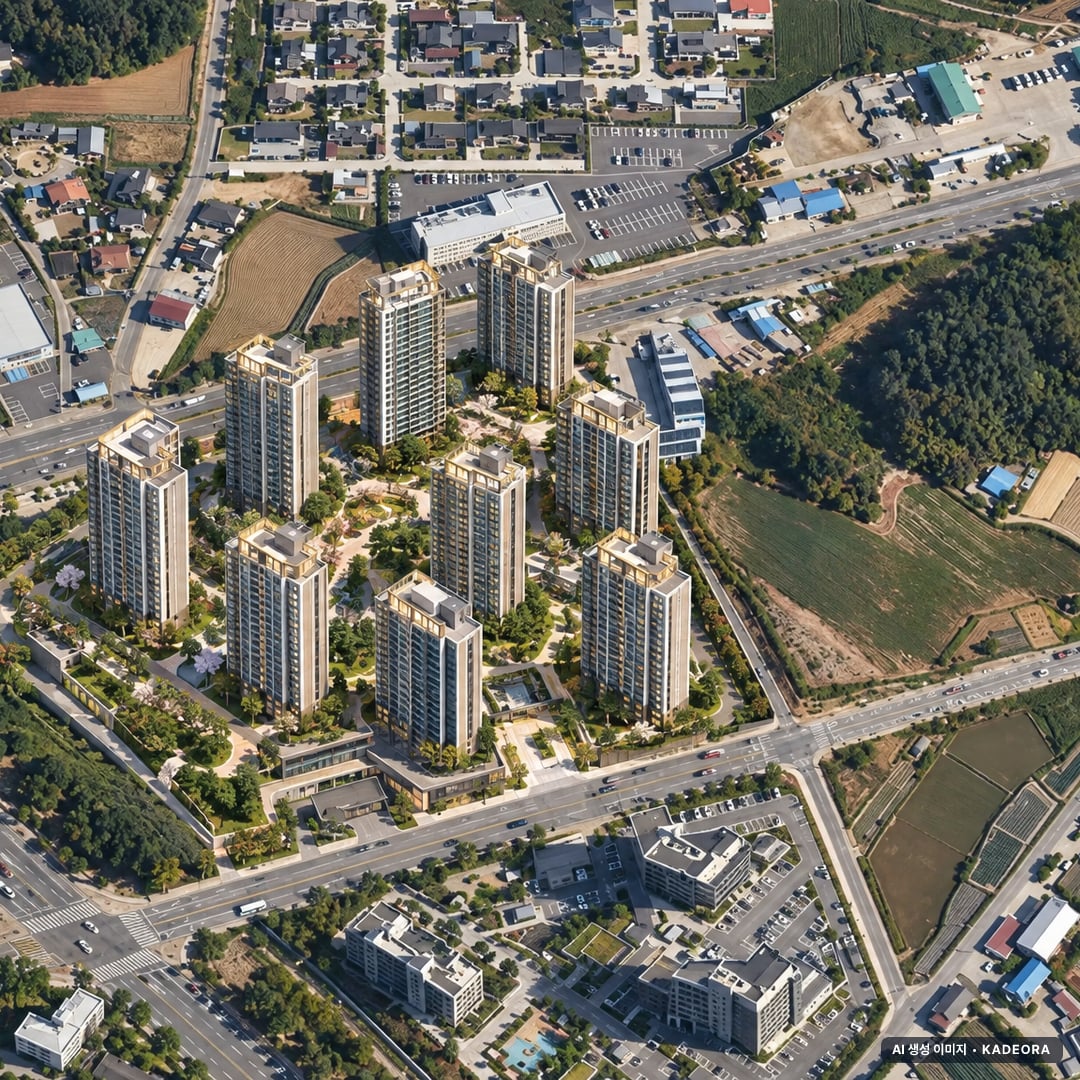 김제 검산 예다음 단지 전경 AI 상상도(주간 항공) — 전북 김제시 착공 648세대
