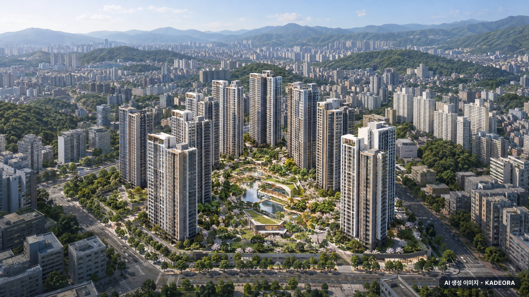 부산 수영구 광안7 재개발 단지 전경 AI 상상도(주간 항공) — 부산 수영구 조합설립 1,771세대