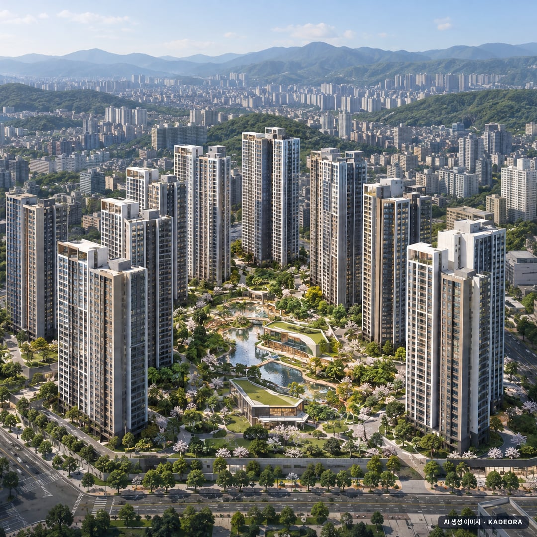 부산 수영구 광안7 재개발 조감도 AI 상상도(주간 항공) — 부산 수영구 조합설립 1,771세대