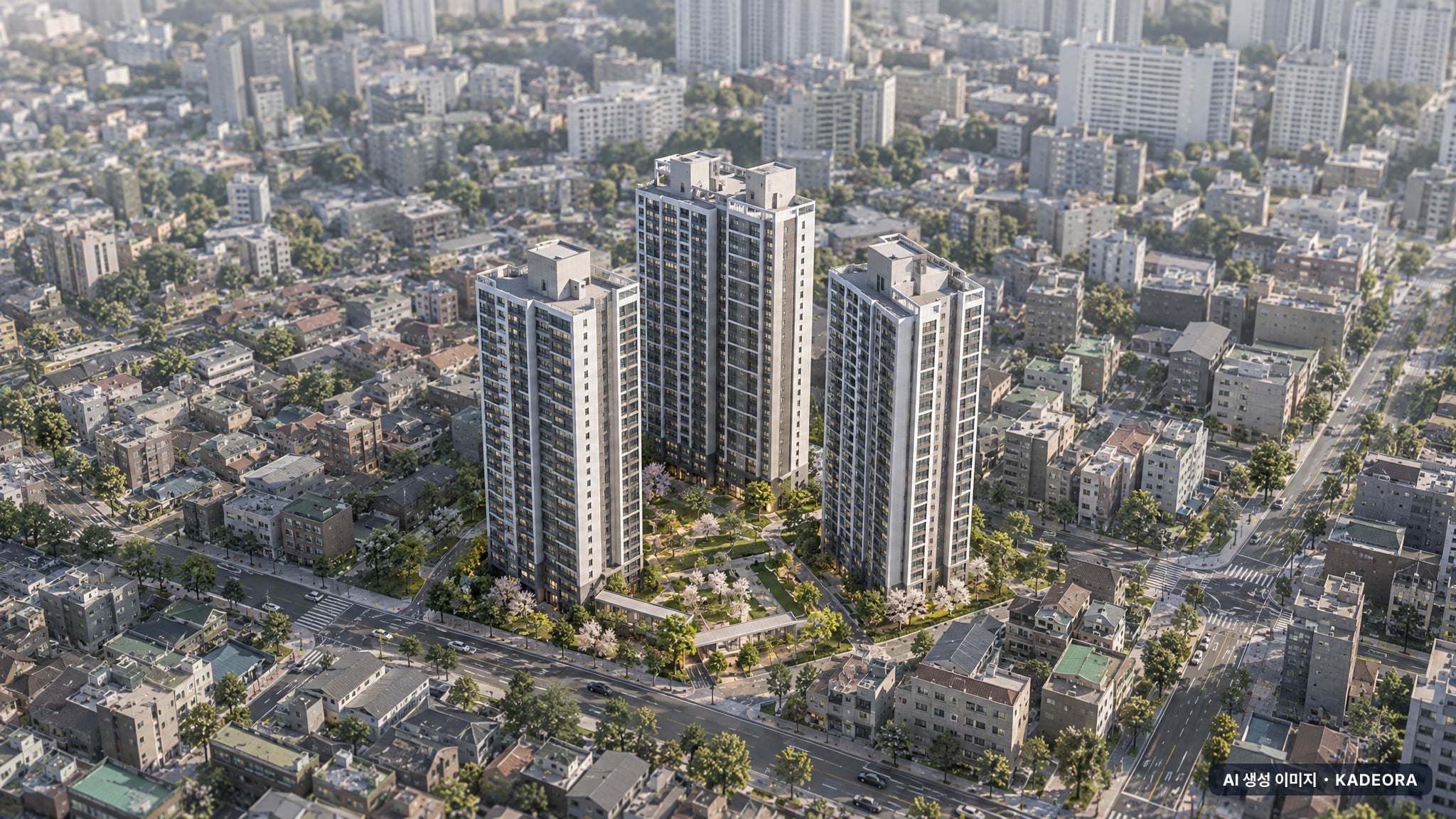 고양시 일산Ⅰ-2구역 총 270세대 기준 AI 상상도(주간 항공) — 실제와 다를 수 있음